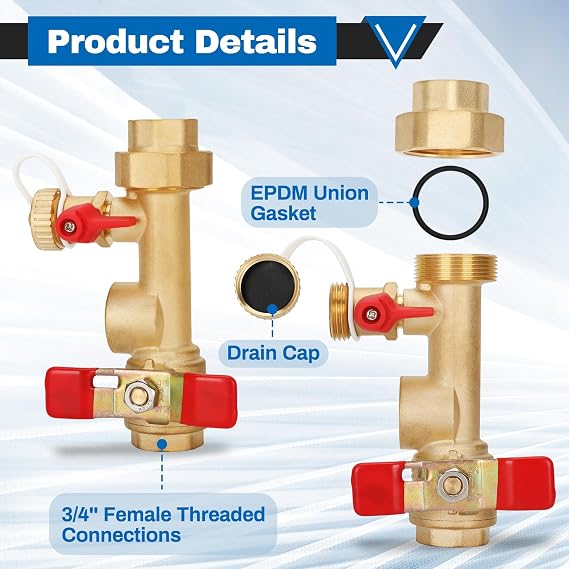 3/4in Tankless Water Heater Valve Kit with Pressure Relief Valve, IPS Isolator Tankless Water Heater Service Valve Kit, Suitable for rheem/rinai/ecosmart/navien/noritz/takagi/bosch