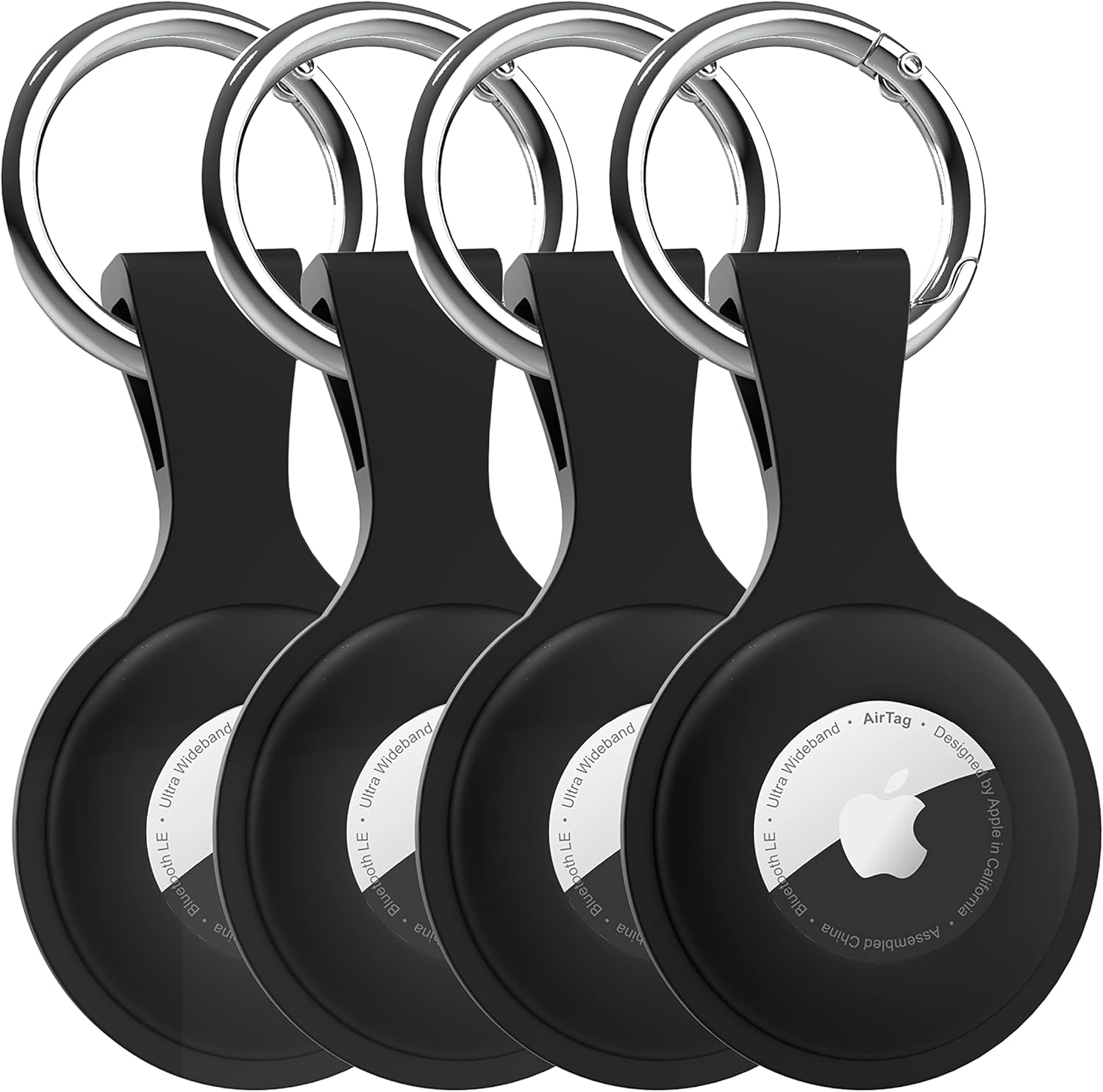 Upgrade 4 Pack AirTag Holder with Keychain, AirTag case with Anti-Lost Keychain, Protective Air Tag, Item Finders, for Dog, Cat, Luggage, Wallet, Backpacks Black