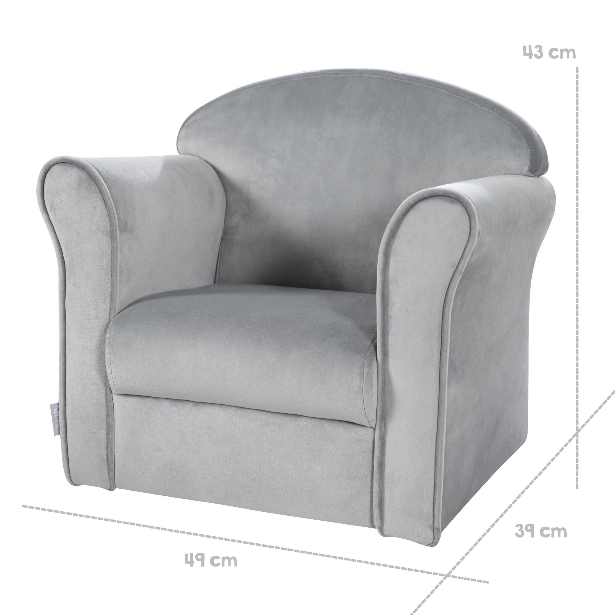 roba Kindersessel Lil Sofa mit Armlehnen - für Jungen und Mädchen - Bequemer Babysessel - Samtstoff grau - Mini Sessel für Baby & Kinderzimmer