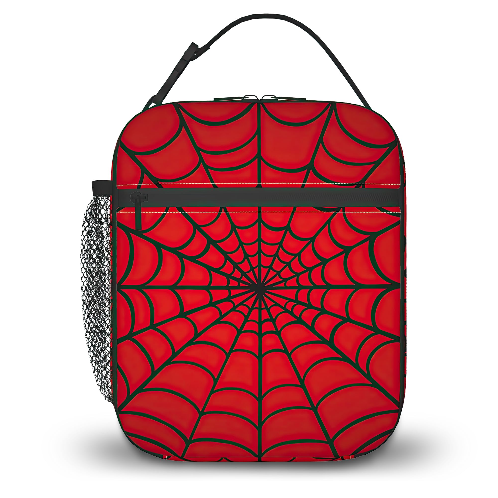 ZIGAHUA Lunch Bag,Spider Web Insulated Lunch Box with Side Pocket for Girls Boys Women, Portable Thermal Cooler Bag for Teens, School, Work, Picnic, Beach