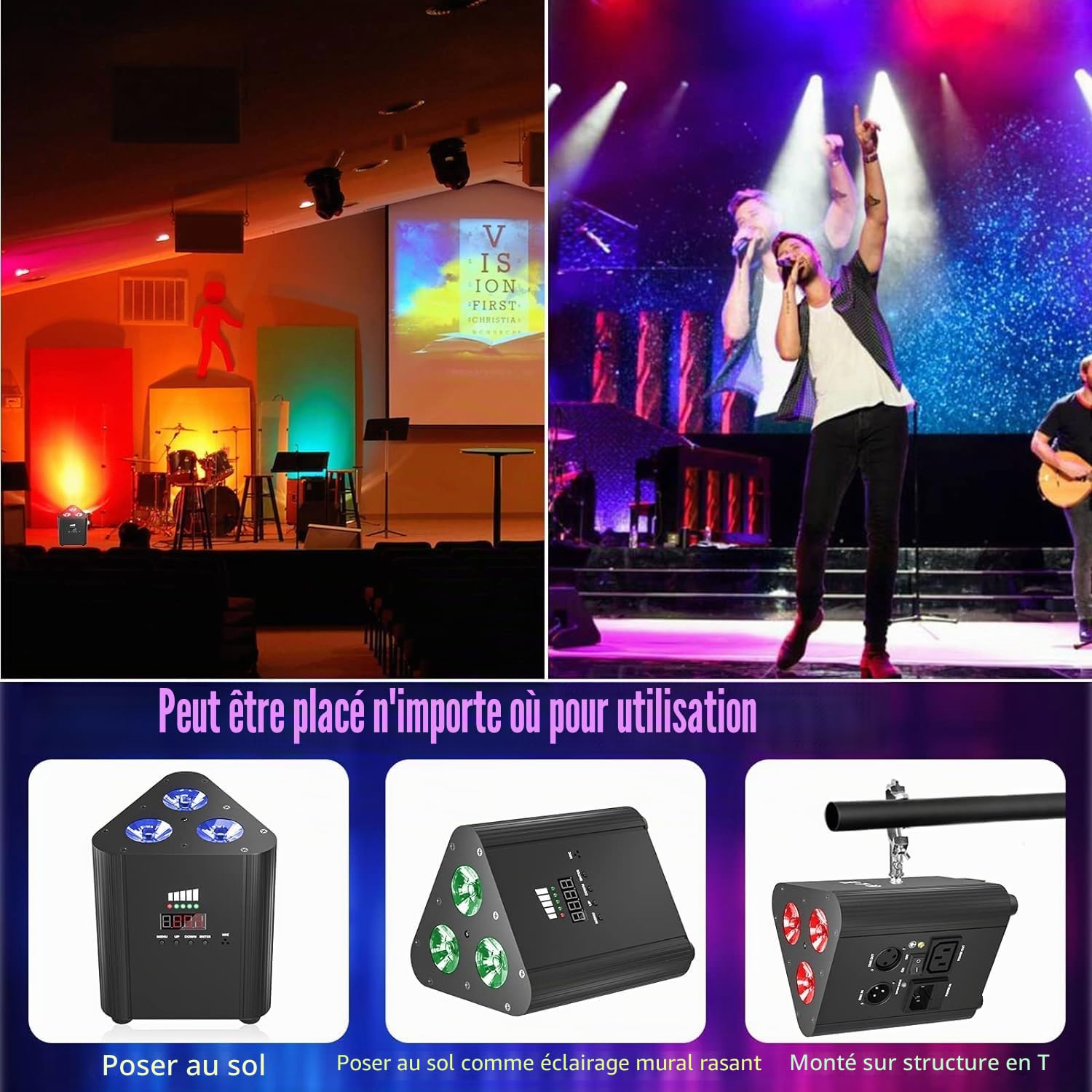 4PCS RGBW Projecteur LED Par avec Sac et télécommande DMX rechargeable batterie 4400 mAh éclairage de scène sans fil avec indicateur de charge Lumière DJ pour fête Noël disco mariage
