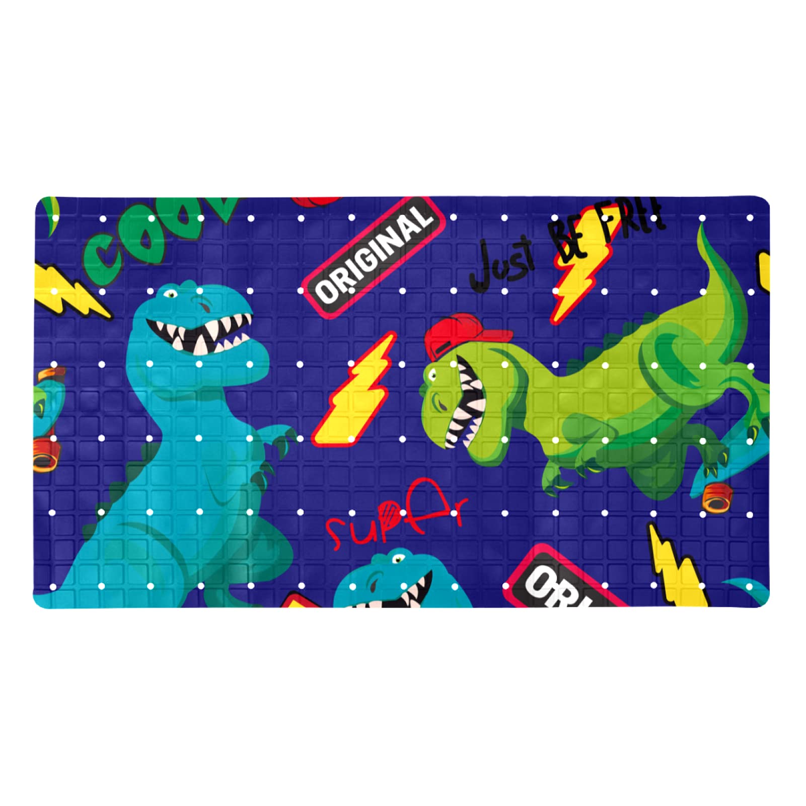 Tapis de bain dinosaures antidérapant bleu pour le rituel ludique des petits