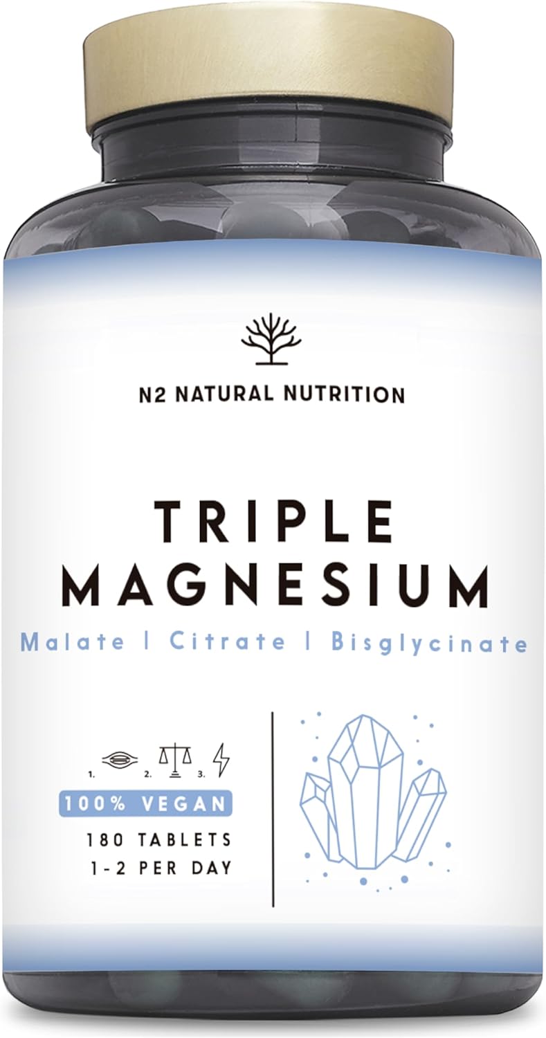 Magnesium complex hoge dosis, 440 mg elementair magnesium per dagelijkse dosis. Triple magnesium met: magnesiumcitraat 1440mg, magnesiumbisglycinaat 600 mg, magnesiumalade 600 mg. 180 tablets. 3