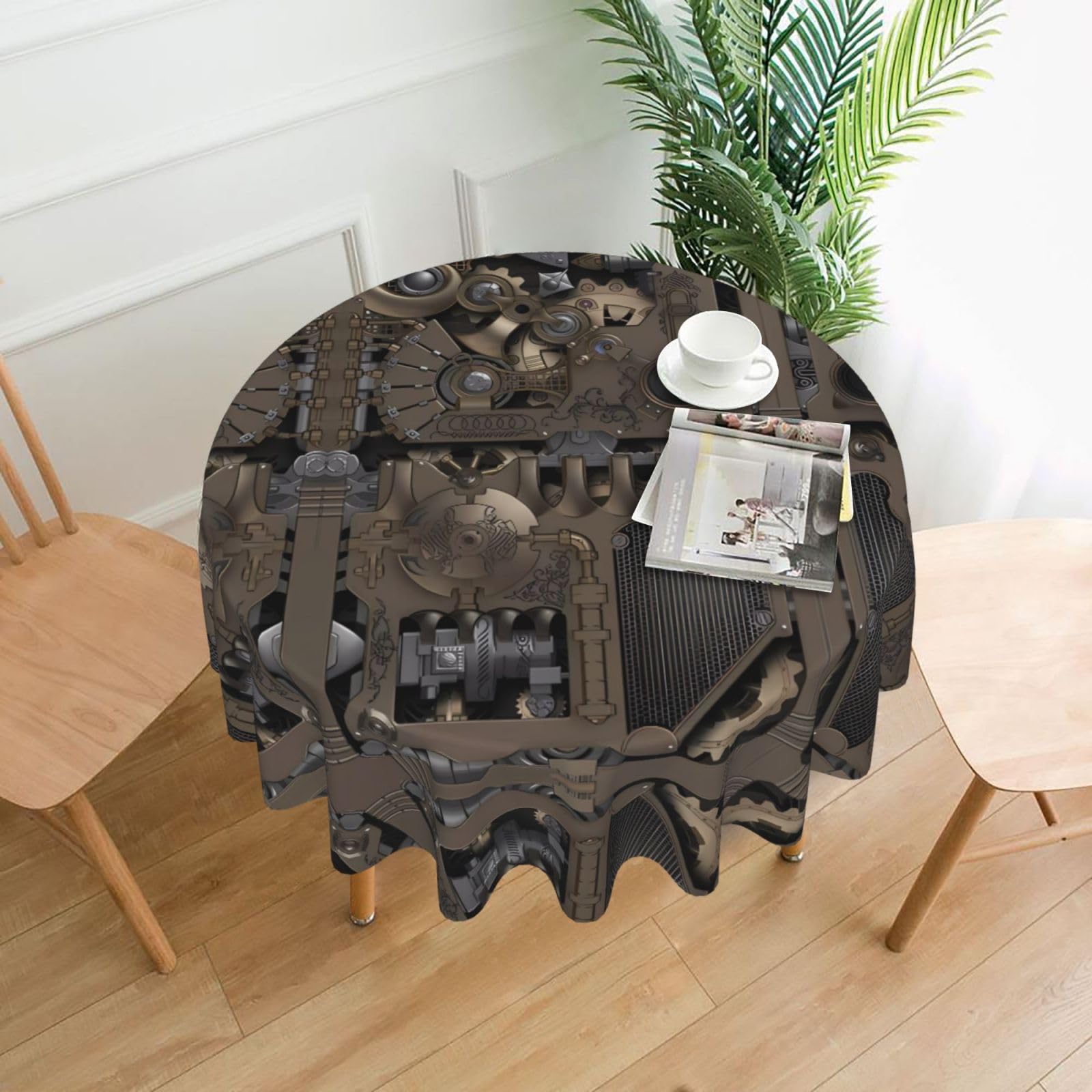 hhxvcv Steampunk Mechanical Gears Round Tablecloth – Dining Table Cover