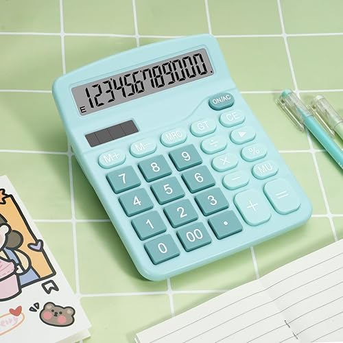Miniatura 2 de Bonita calculadora de escritorio azul claro con botones grandes, fuente de alimentación doble, energía solar y batería, pantalla de visualización