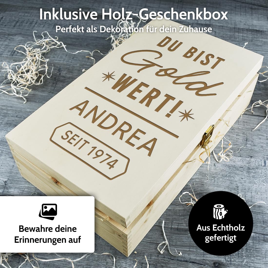 polar-effekt Sekt-Set 3-teilig Sektgläser 200 ml + Kiste aus Holz mit Gravur - Geschenk zum Geburtstag & Jubiläum - spülmaschinenfeste Gläser