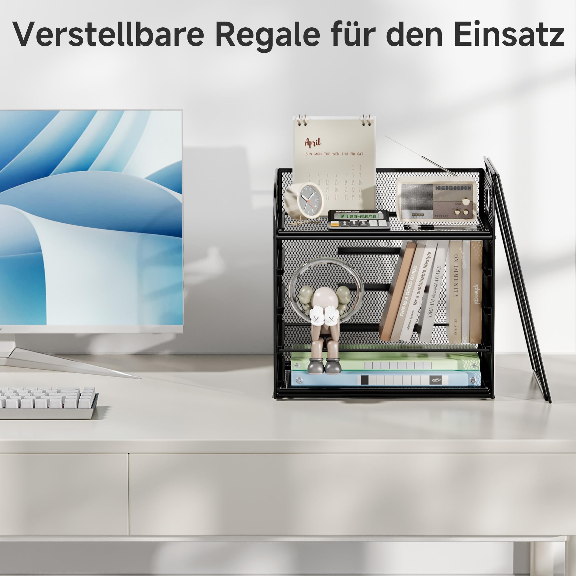 VITVITI Schreibtisch Organizer, 5 Ebenen Briefablage, Stapelbare Aktenhalter, Ablagefächer mit Griff, Bürobedarf für A4 Dokumentenablag, Papier, Buch, Magazin (Schwarz)