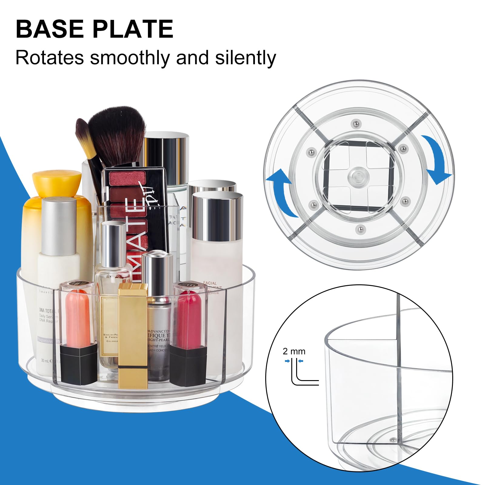 360° Drehbarer Make-up-Organizer – Transparenter Drehteller 29,2 Cm – Mit 5 Trennwänden Für Kosmetik & Hautpflege
