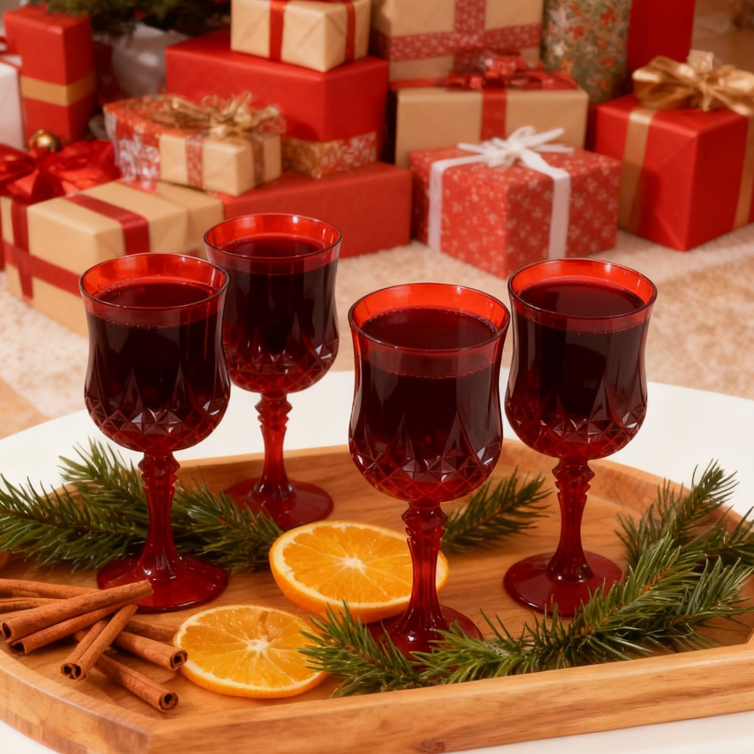 24 Pcs 7 Oz Plastic Goblets for Parties, Red Plastic Wine Glasses Vintage Champagne Whiskey Crystal Water Goblets for Home, Office, Bars, Wedding, Ribbed (24, Red) - Image 6