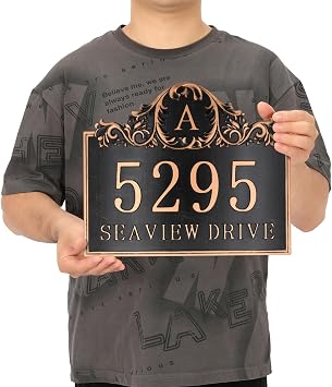 Address Plaque Large Options - 12 x 10 Personalized House Number Plaque Sign,Address Numbers for Outside,Yard,Driveway,Fence,Mailbox Red Copper