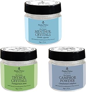 Premium Grade Thymol, Menthol,Camphor Combo Pack (Ajwain ka phool, Peppermint, Kapoor) I 100% Pure & Natural I Aromatherapeutic I Plant-Derived I Total 150 grams (50 grams x 3)