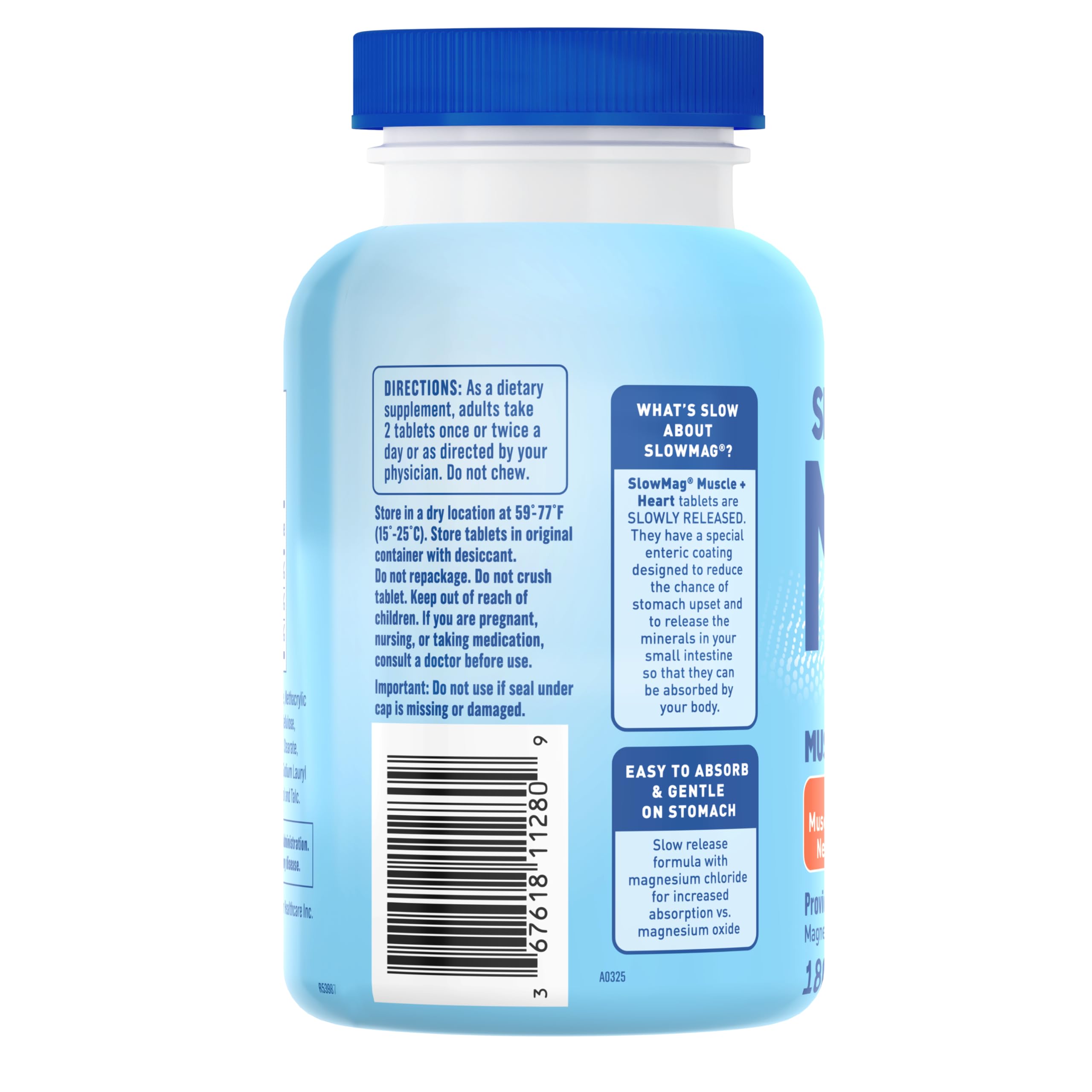 SlowMag Muscle + Heart Magnesium Chloride with Calcium Supplement to Support Muscle Relaxation, Occasional Muscle Cramping & Heart Health, High Absorption, 180 Count