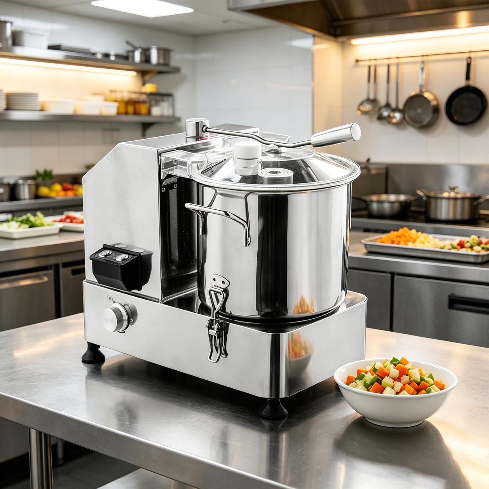 Cutter Professionale, Robot Cucina 2000W, Tritatutto all in One, Ciotola 10", velocità variabile, per Carne macinata e Frutti di Mare 12L