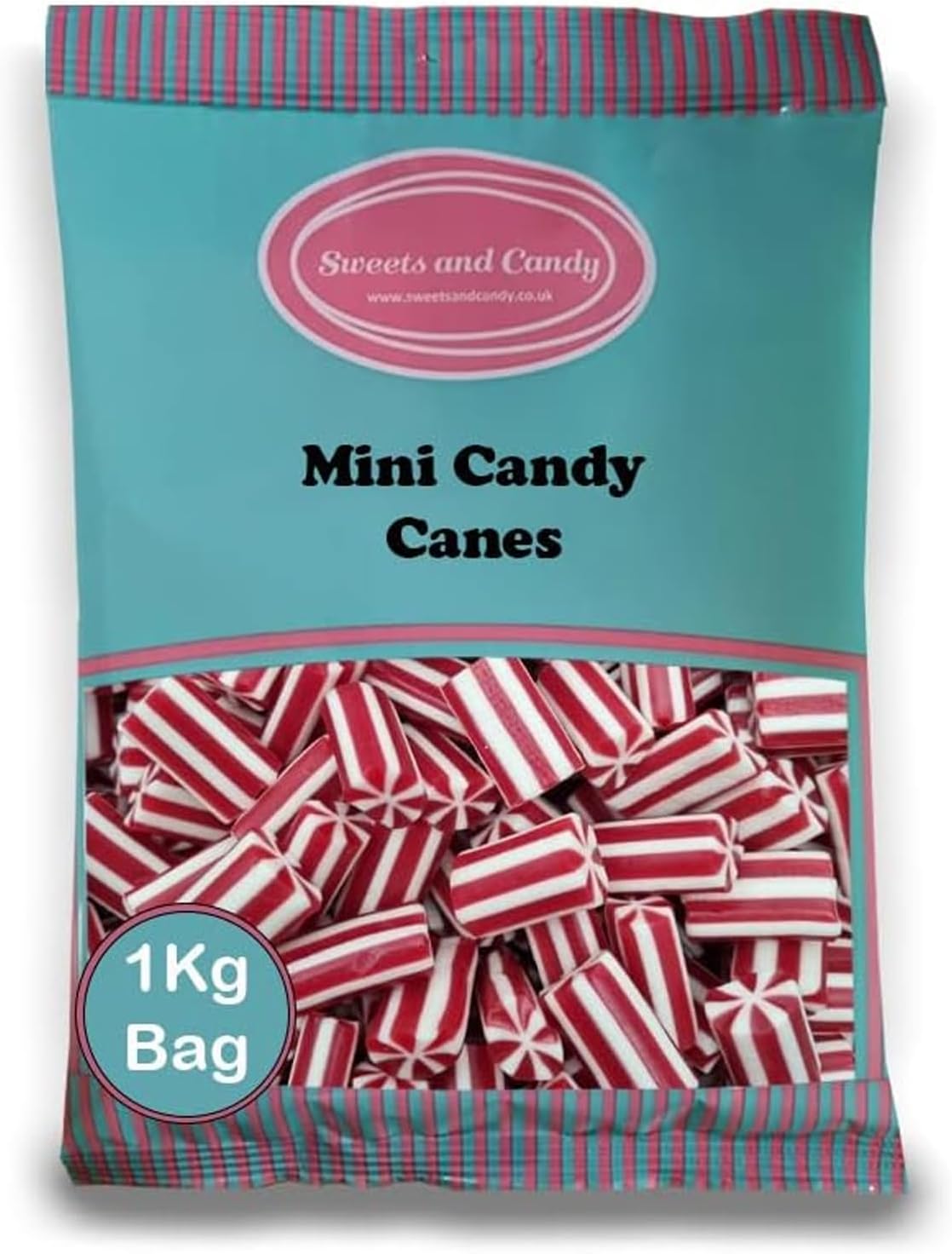 Sweets and Candy® Mini Candy Canes 1kg - Red and White Striped - Bulk 1 Kilo Bag - Strawberry and Cream Flavour - Pick and Mix Share Size Bags - 100s of Retro Pick and Mix Sweets