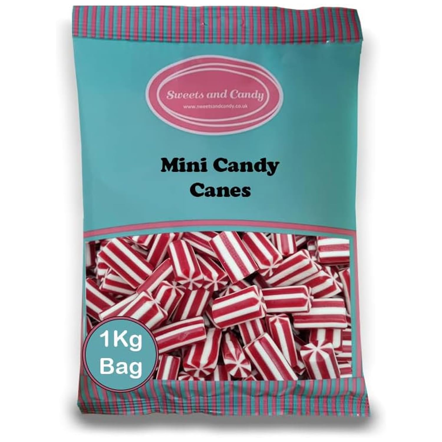 Sweets and Candy® Mini Candy Canes 1kg - Red and White Striped - Bulk 1 Kilo Bag - Strawberry and Cream Flavour - Pick and Mix Share Size Bags - 100s of Retro Pick and Mix Sweets