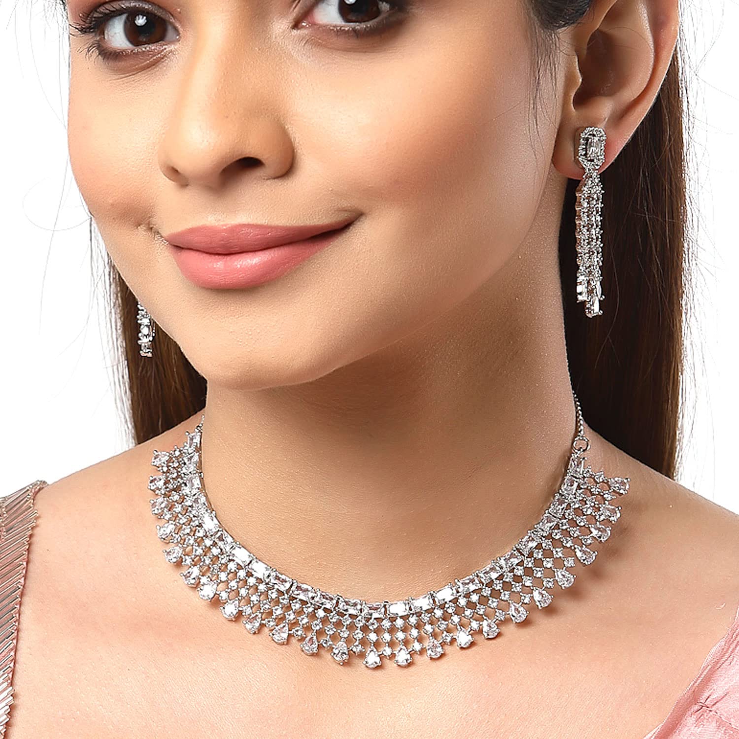 American Diamond Floral Choker Necklace Set