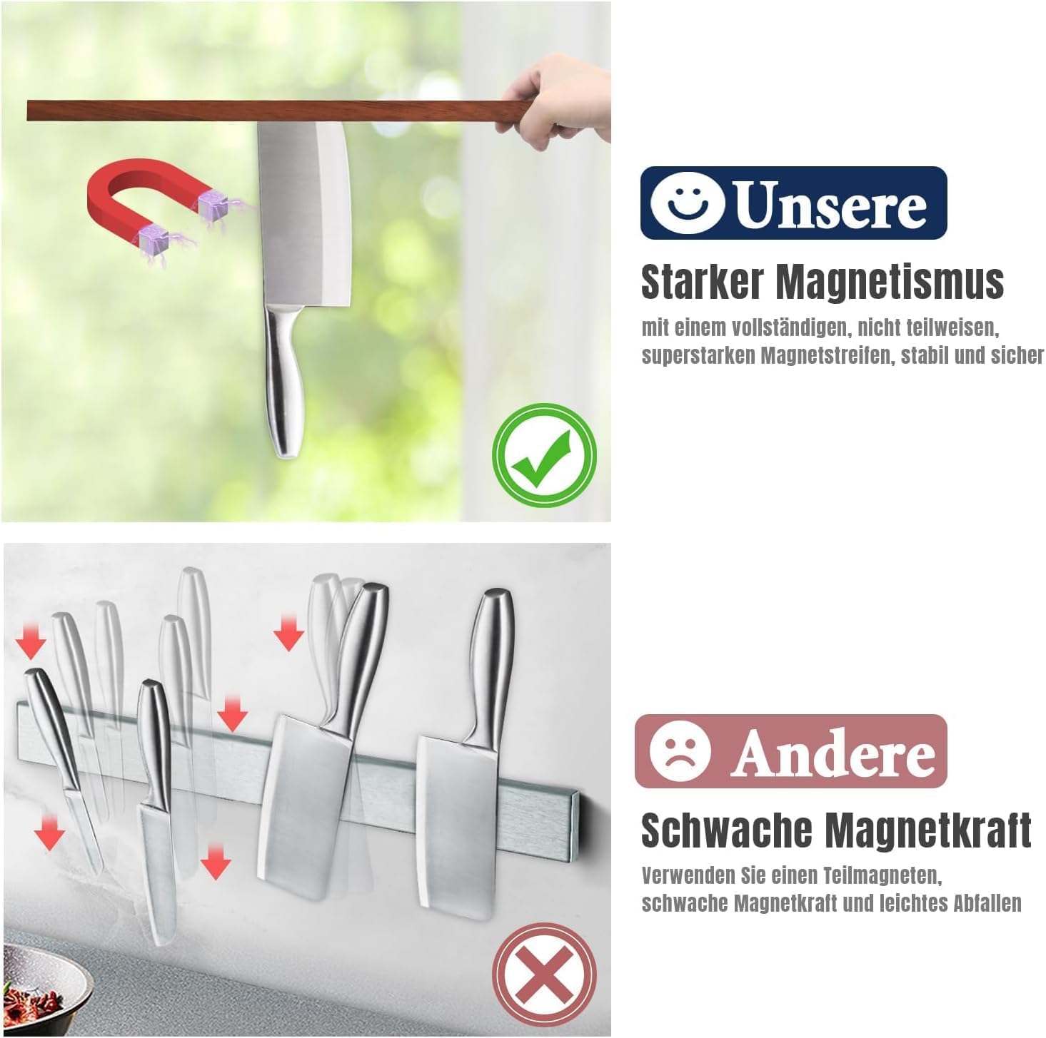 Dmore Barre magnétique pour couteaux avec 10 crochets, 50 cm Porte-couteaux magnétique noir avec barre de crochets, extrêmement autocollant Support magnétique pour couteaux, ruban adhésif et vis Dmore Barre magnétique pour couteaux avec 10 crochets, 50 cm Porte-couteaux magnétique noir avec barre de crochets, extrêmement autocollant Support magnétique pour couteaux, ruban adhésif et vis