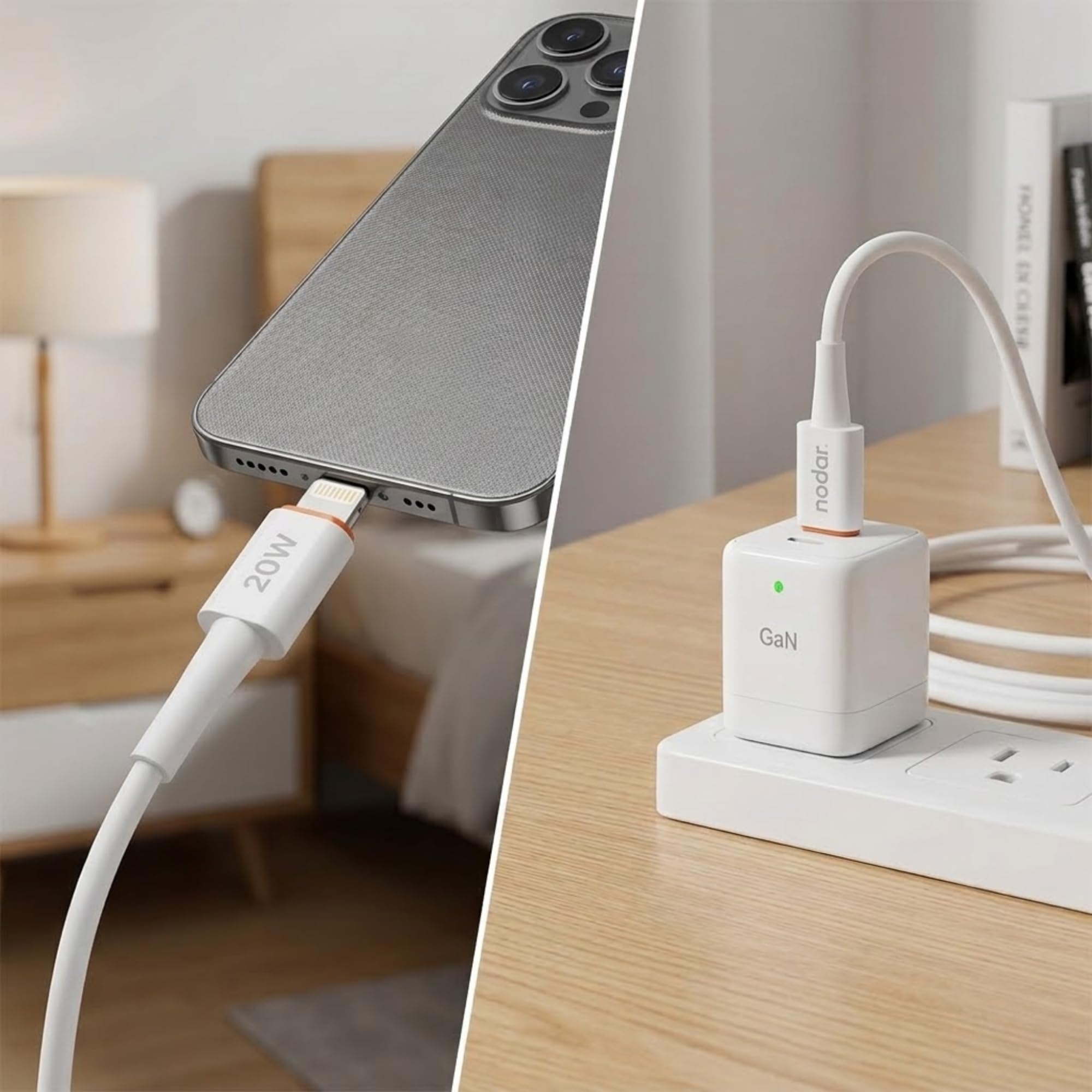 Nodar 20W USB-C to Lightning Hızlı Şarj Kablosu 1 Metre PD Veri Kablosu iPhone 14, 13, 12, 11, Pro, Max, iPad Uyumlu Sağlam ve Dayanıklı TPU Yalıtım Yüksek Hızlı Veri Transferi Beyaz ND1151