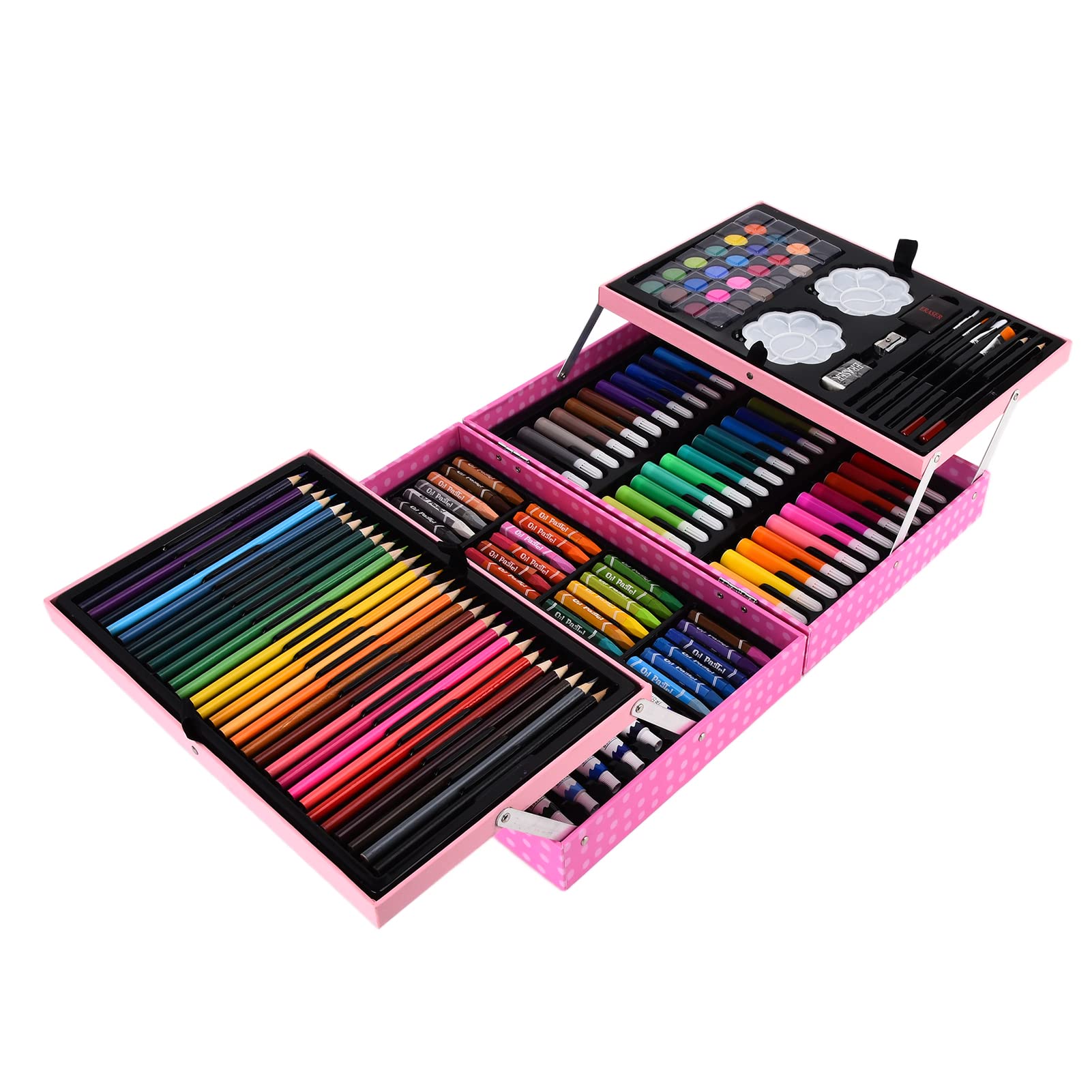 Qudinip Zeichenbox-Set für mit Tragbarem Koffer und Bunten, Sicheren Pigmenten, 34 X 23 X 8,7 Cm, Ideal für Malspaß