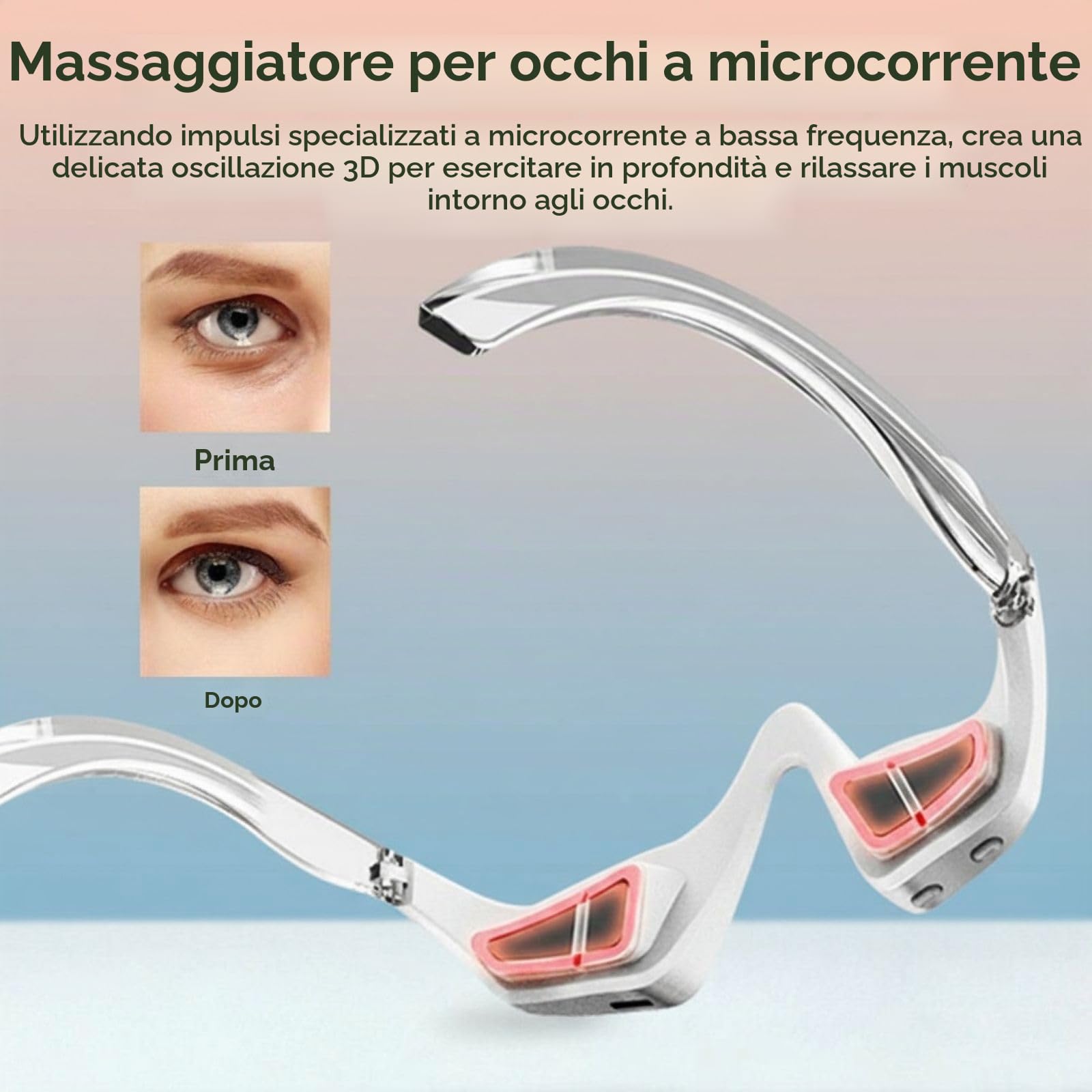 Occhiali per terapia sotto gli occhi a luce rossa con microcorrente, 4 modalità di trattamento per ridurre occhiaie, gonfiore, rughe e linee sottili, massaggiatore oculare ricaricabile per alleviare