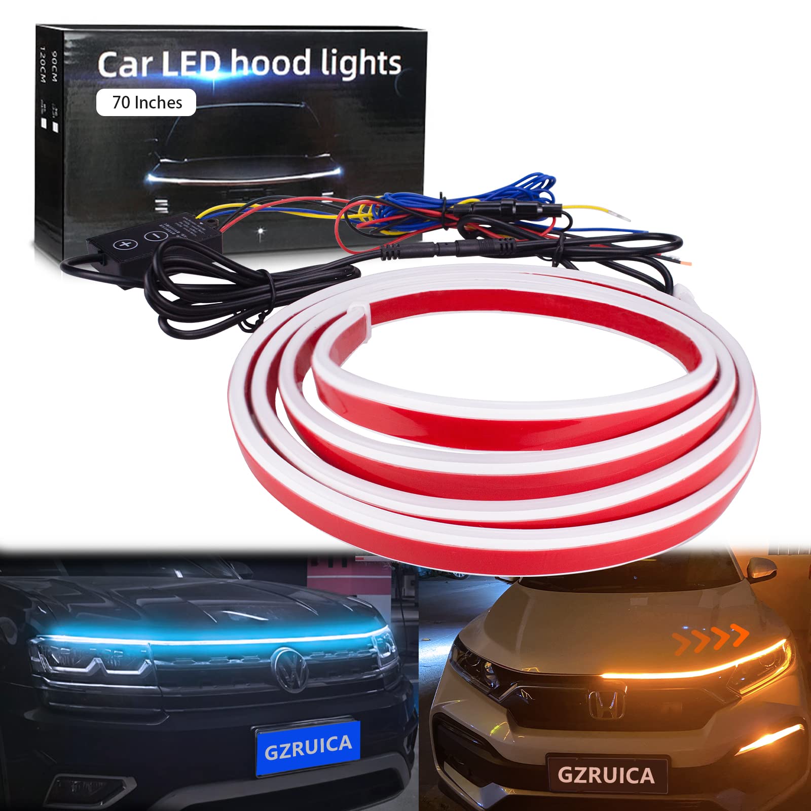 Car Hood Light Strip 180CM White Exterior Car LED Strip Lights for Hood Flexible Waterproof Dynamic Scan DC12V Daytime Running Lights for Cars, SUVs, Trucks — view 38