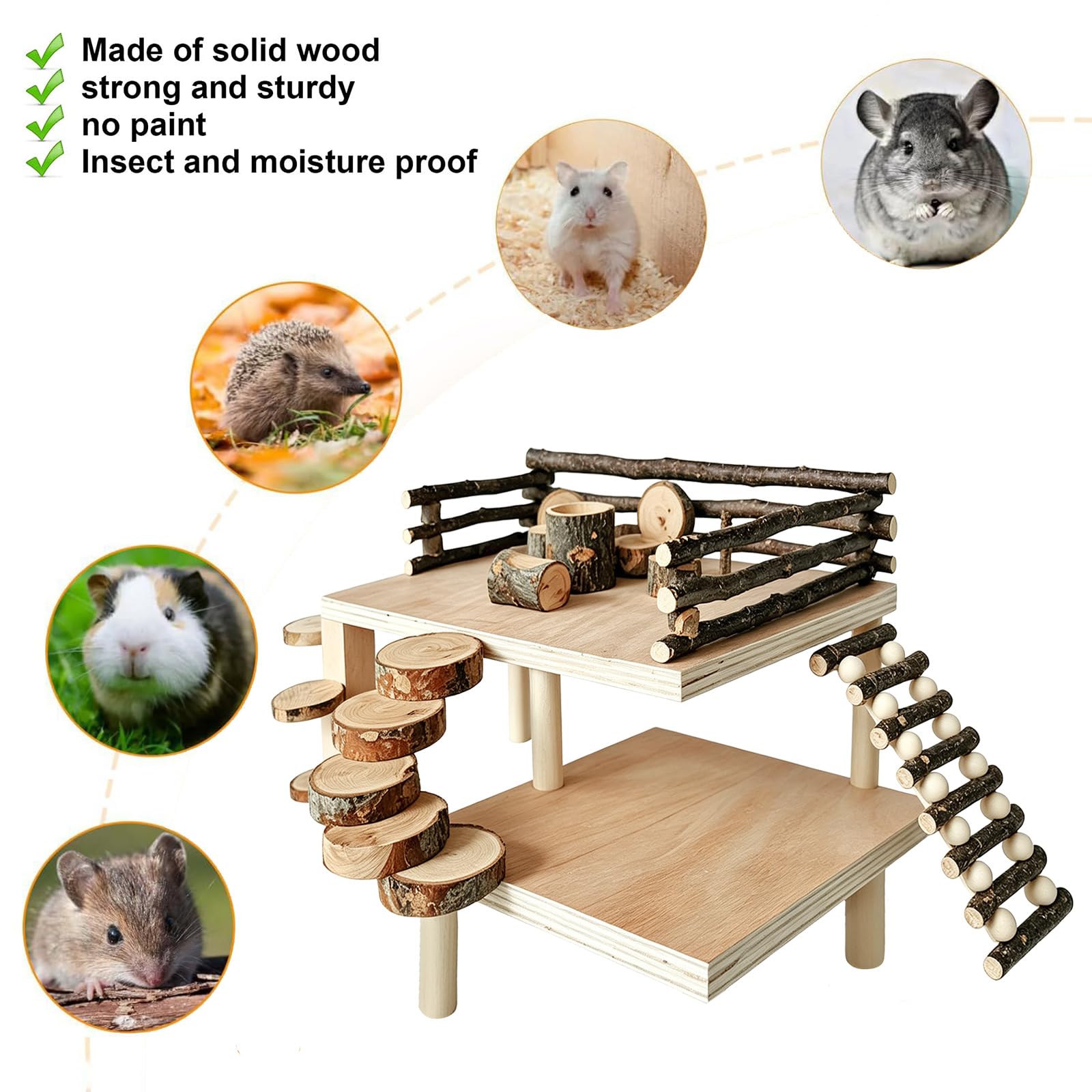 Accesorios para hámster DIY, casa de hámster en bois, plataforma, avec échelle et barrière de sécurité, aire de Jeu Escalade Pour Hamsters, dimensiones 47 × 34 × 22 cm
