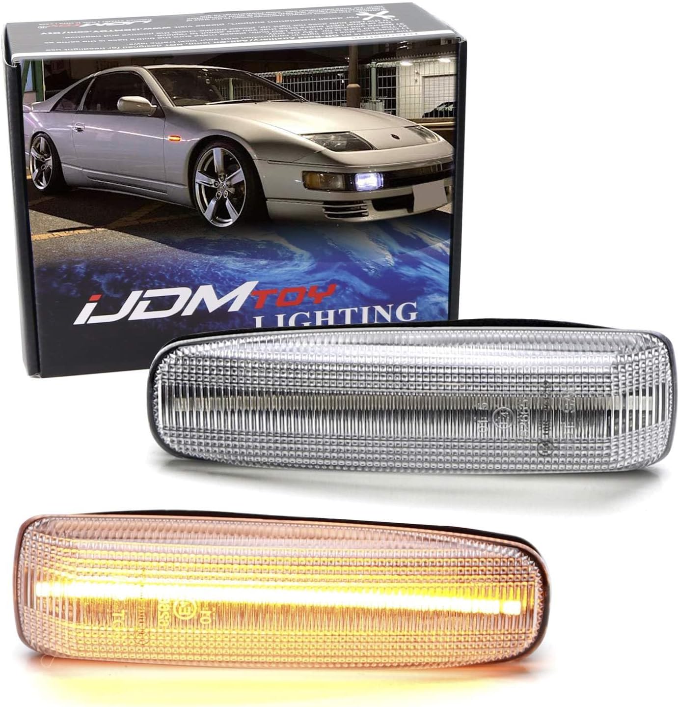 iJDMTOY JDM-Spec Semi-Clear Lens Amber Full LED Sequential Blink Front Fender Side Marker Lights w/Wiring Pigtails Compatible with 1990-96 Nissan 300ZX Fairlady Z Z32 (Require Mods for US Models)