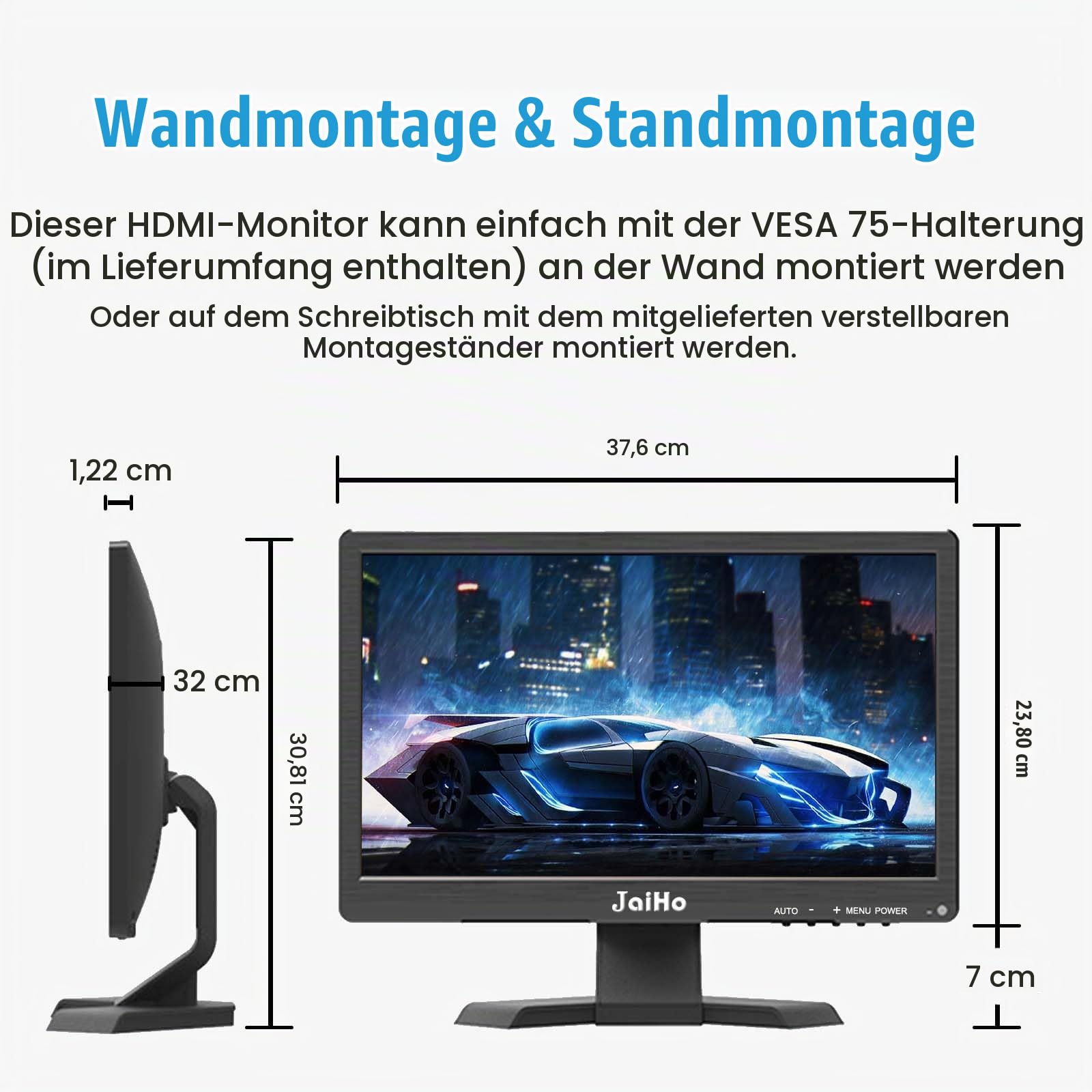 JaiHo 15.6 Zoll Monitor 16:9, CCTV Überwachungsmonitor Metallgehäuse, 1080P Full HD LCD Bildschirm mit BNC HDMI VGA AV USB, Industrie PC Display für Kasse Server, Inklusive Wandhalterung