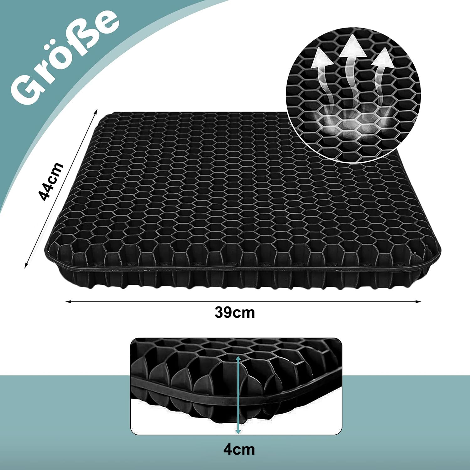 Cuscino Gel Per Sedia,Cuscino antidecubito-Cuscino gel Elastico per Il Sostegno del Sedile,Fresco e Traspirante, Cuscino per Sedia Ufficio per Ridurre la Pressione Su Fianchi (nero, 43*38*4)