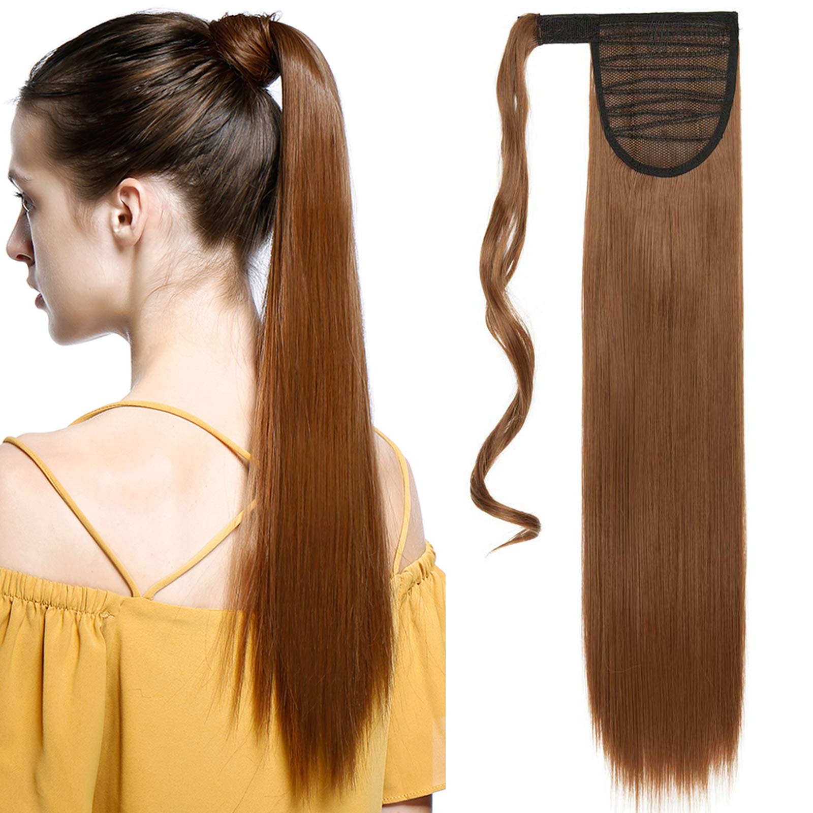 32"(81cm) SEGO Coleta Postiza Larga Pelo Sintético Se Ve Natural [Castaño Oscuro] Extensiones de Cabello Clip Cola Lisa Ponytail Extension (140g) — view 41