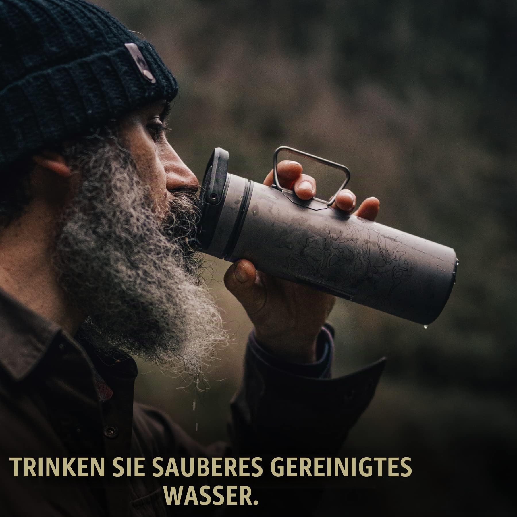 GRAYL Titanium UltraPress 500ml Wasserfilterflasche Olive Drab - Filter für Wandern, Camping, Survival, Reisen