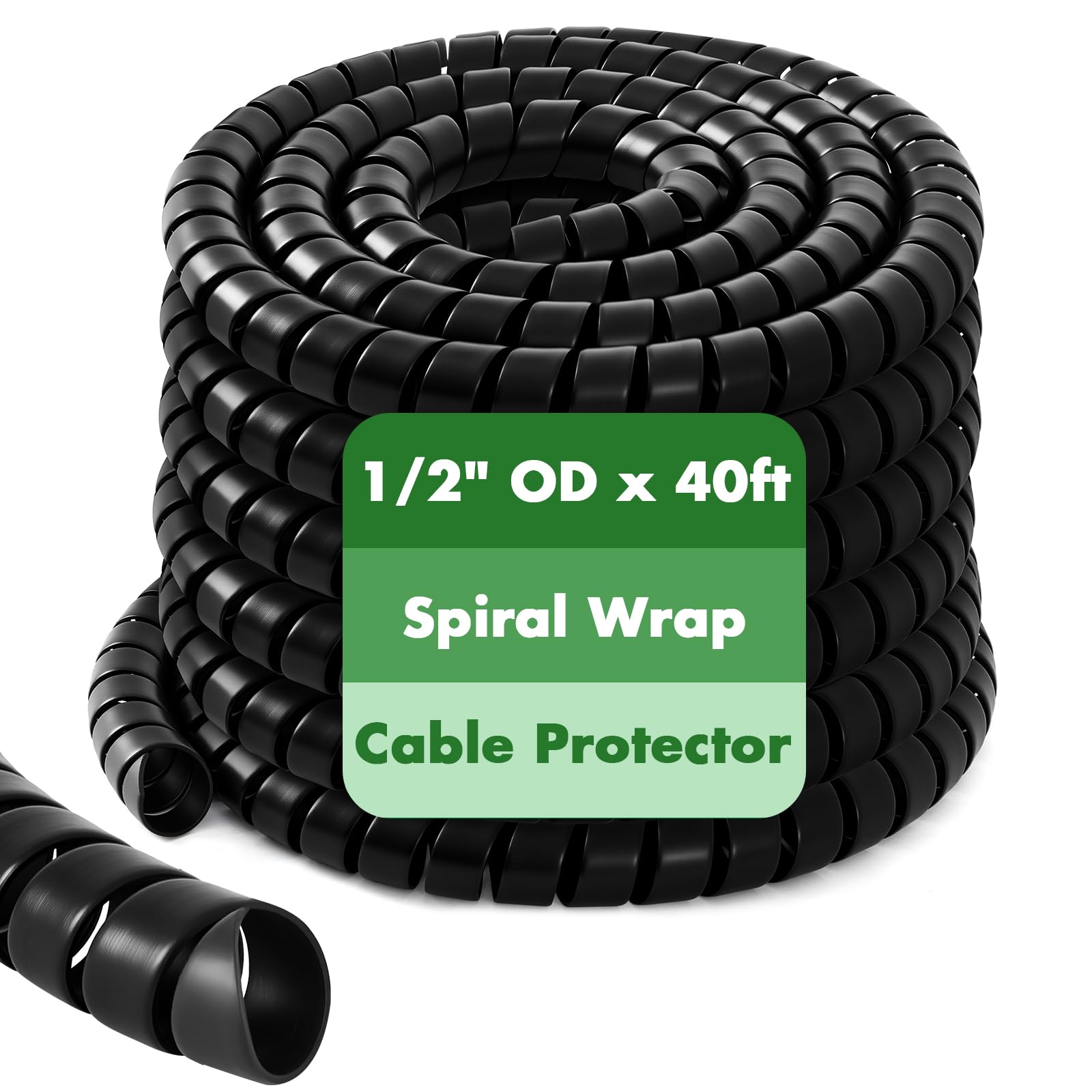 1 Pcs Spiral Wrap Cable Protector, Safe 1/2" OD x 40' Pre Cut Lengths Hydraulic Hose Protector Wrap to Avoid Wear and Extend Life for Hydraulic Pneumatic Hoses (Black)