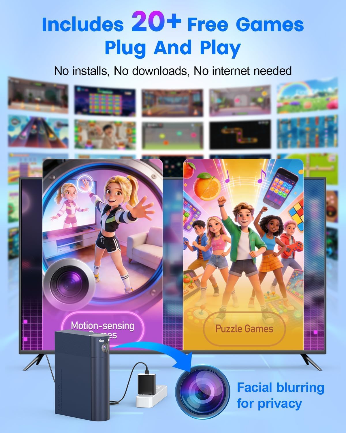 Console Giochi TV per Bambini: con Sensore di Movimento AR - Sistema Plug and Play per Sport in Casa - Videogiochi Interattivi Educativi - Idea Regalo per Bambino e Bambina 3+ Anni (Gris) | per giochi attivi al coperto momenti di divertimento in famiglia