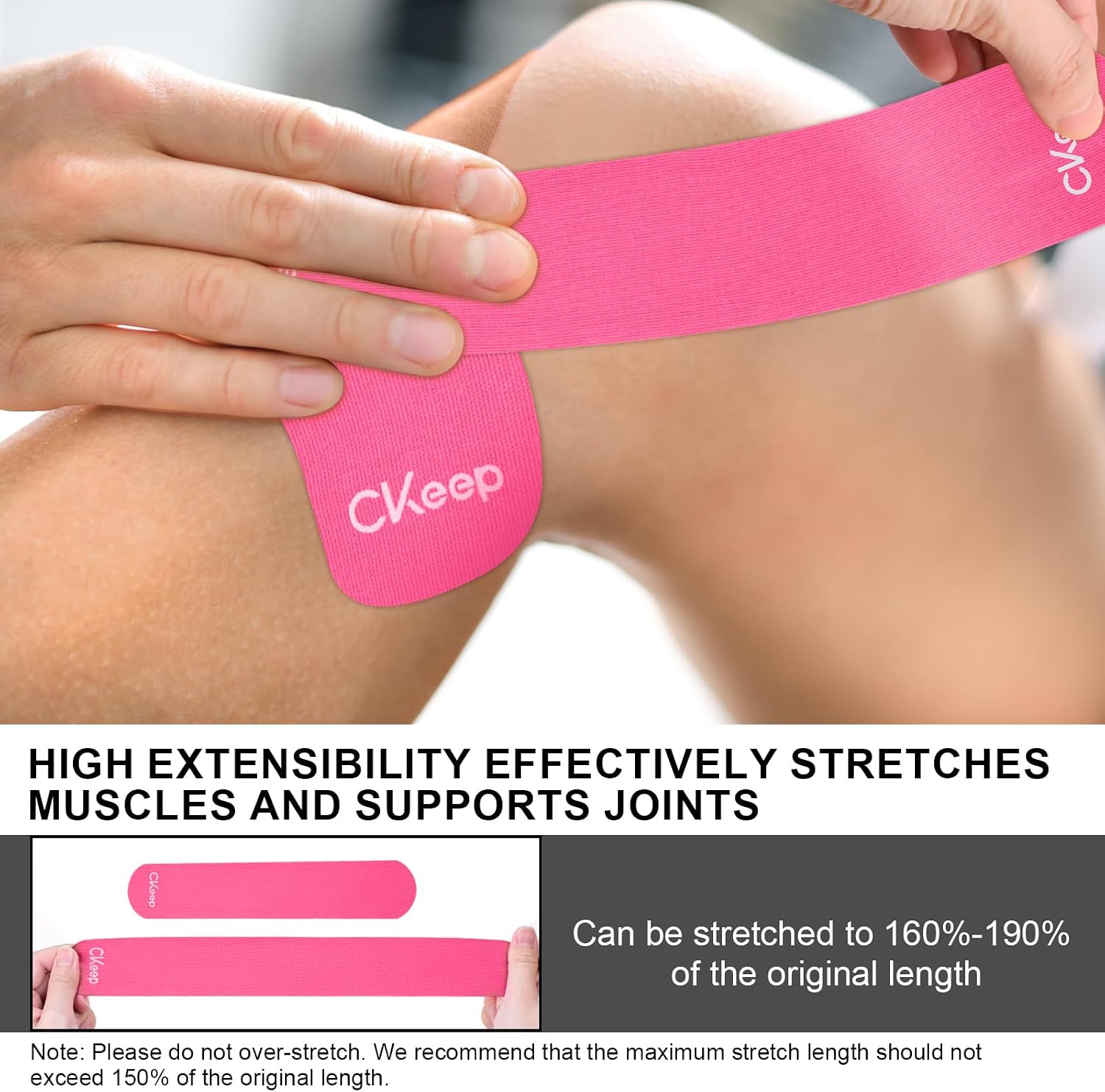 CKeep Kinesiology Tape precut Strips, 40 Count Elastic k Tape, Pink image 4
