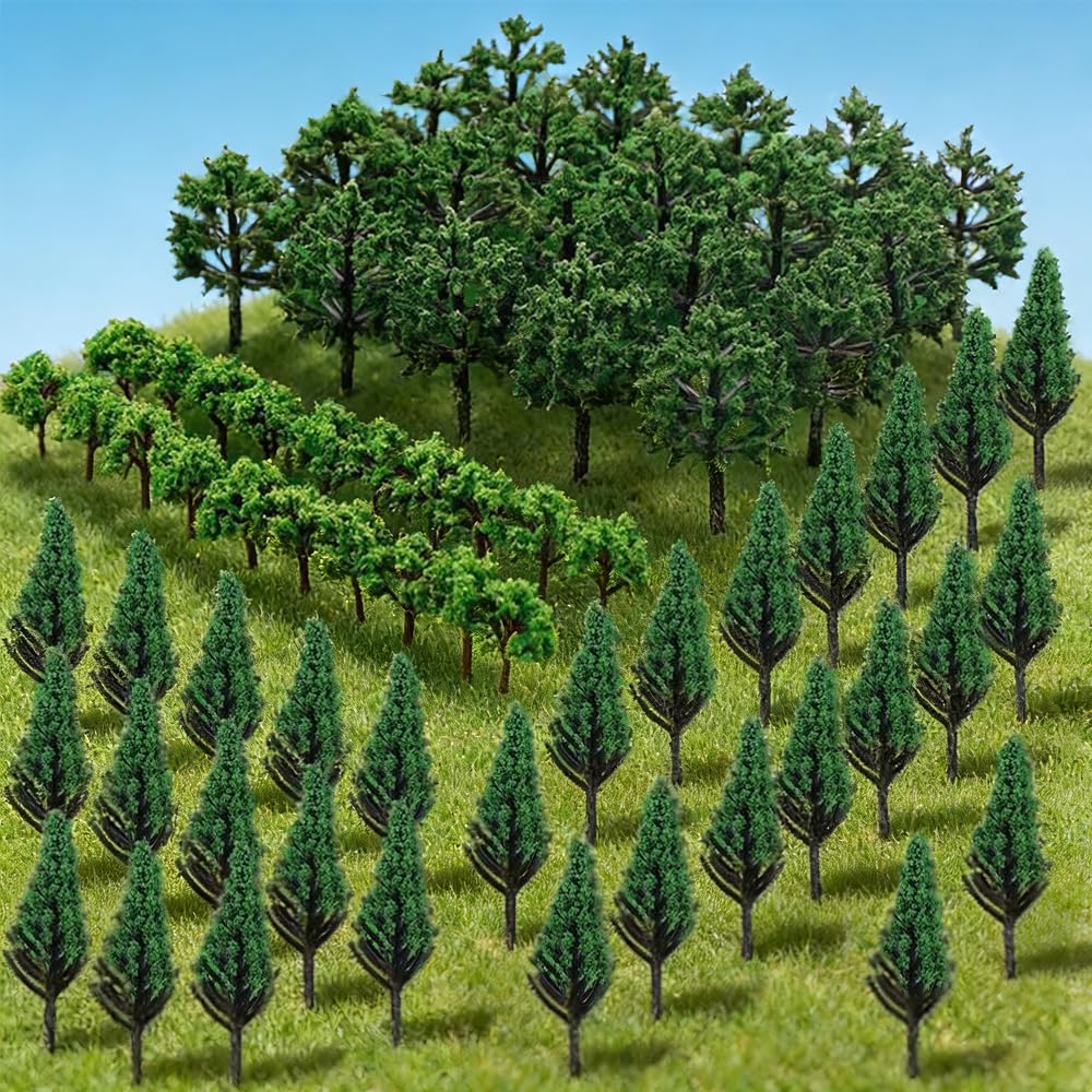 Agarte 70 Pcs Mixed Model Trees, 1.18-2.56 inch(3-6.5cm) Miniature Landscape Trees, Landscape Model Diorama Trees Mixed, Mini Fake Miniature Trees for DIY Train Railways