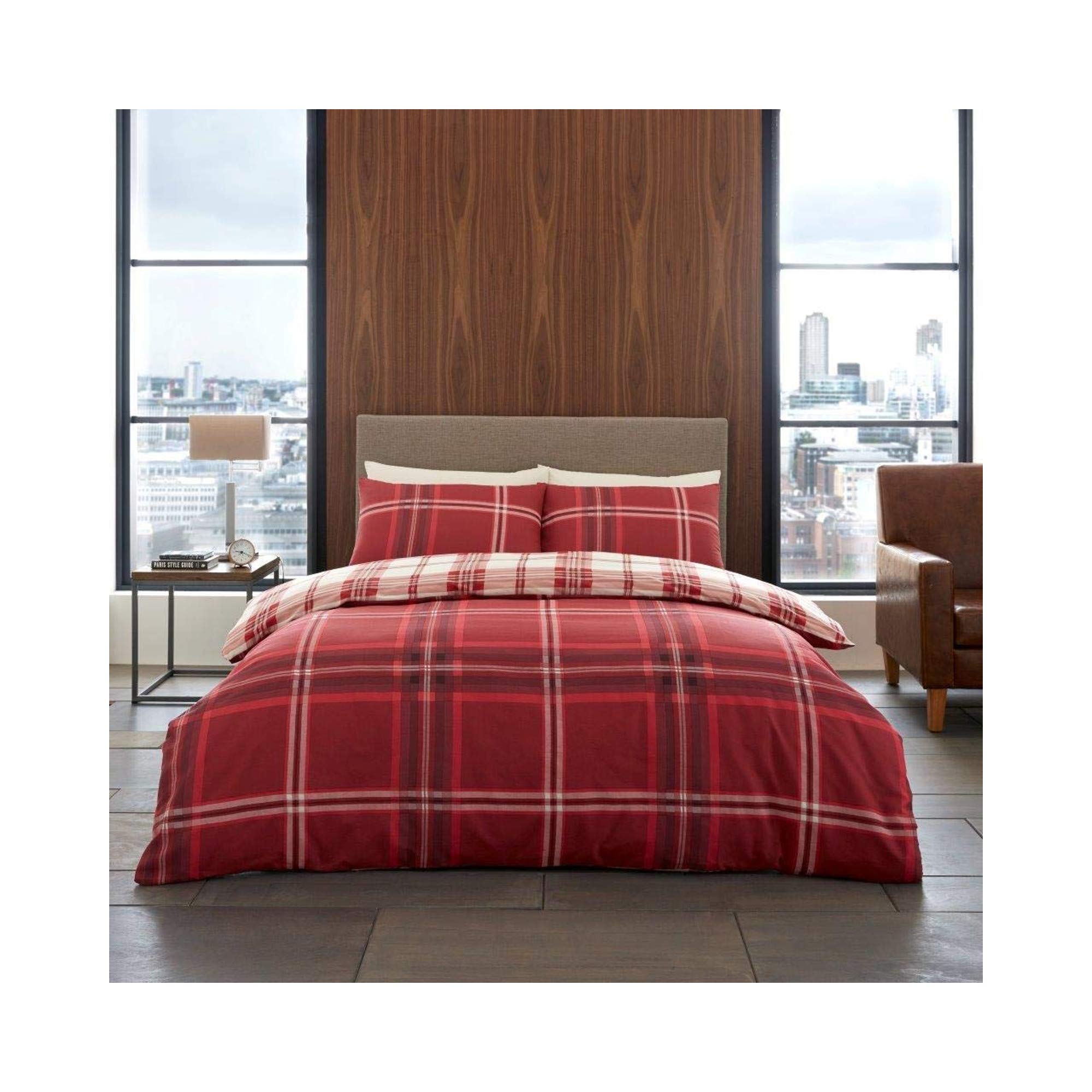GAVENO CAVAILIA Bardsley Check Checked Design Duvet Cover Set (Red, Double)