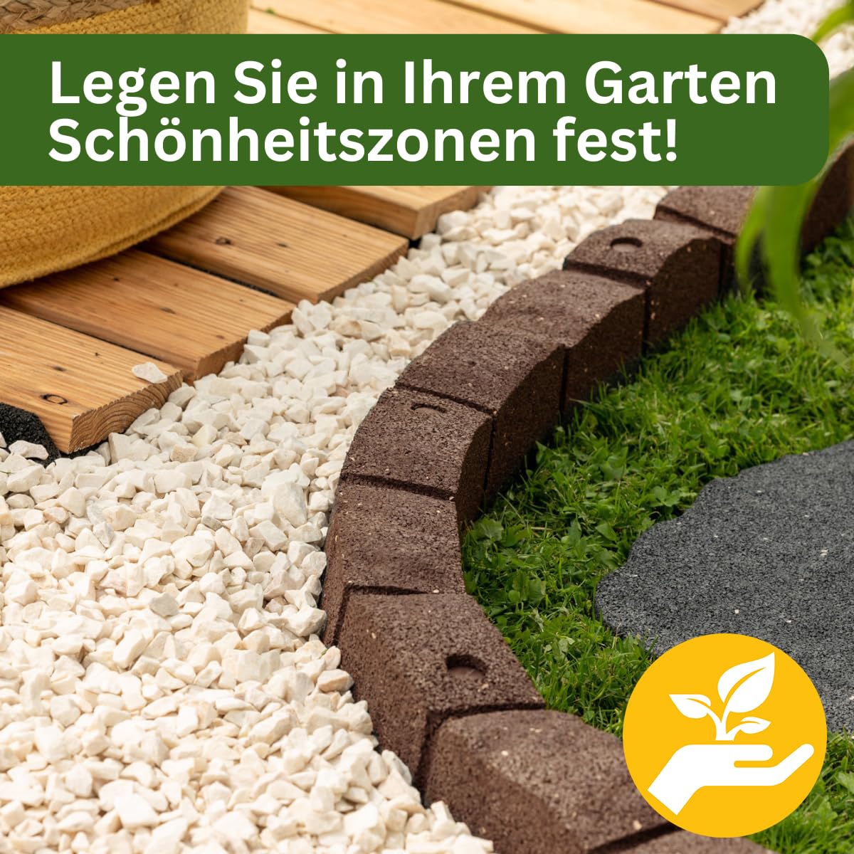 4 x Flexible Rasenkante Kunststoff 120 x 8 cm Hoch - Garten Beeteinfassung Flexibel - Braun Mähkante - Rasenkanten aus Recycling-Material – Beetumrandung Frostbestandig - Pflastersteinen