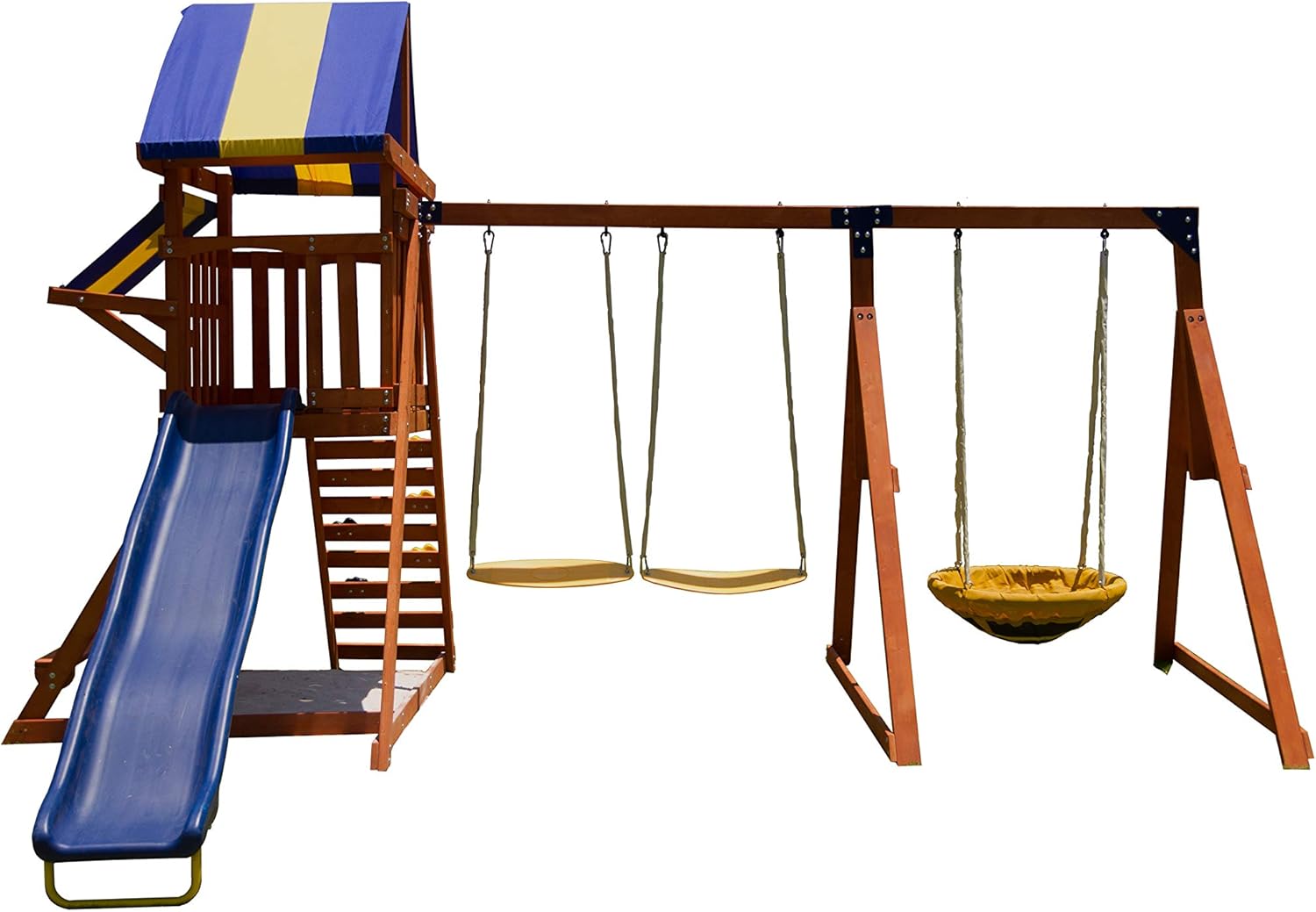 Sportspower Willow Creek Outdoor Kids Wooden Swing Set, Brown/Blue