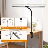 Glighone Dupla Fejű LED Íróasztallámpa 24W 80cm - Állítható Fényerő, Hajlítható Nyak, Szemvédő Nappali Fény, Távirányítóval, Csíptethető (Fe 4