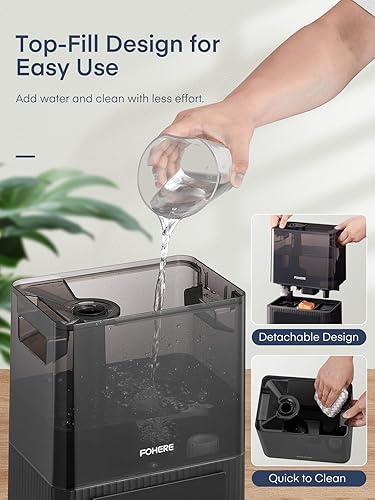 Miniatura 8 de FOHERE Humidificadores inteligentes para dormitorio, humidificador silencioso de niebla cálida y fría de 60 litros con tiempo de funcionamiento de