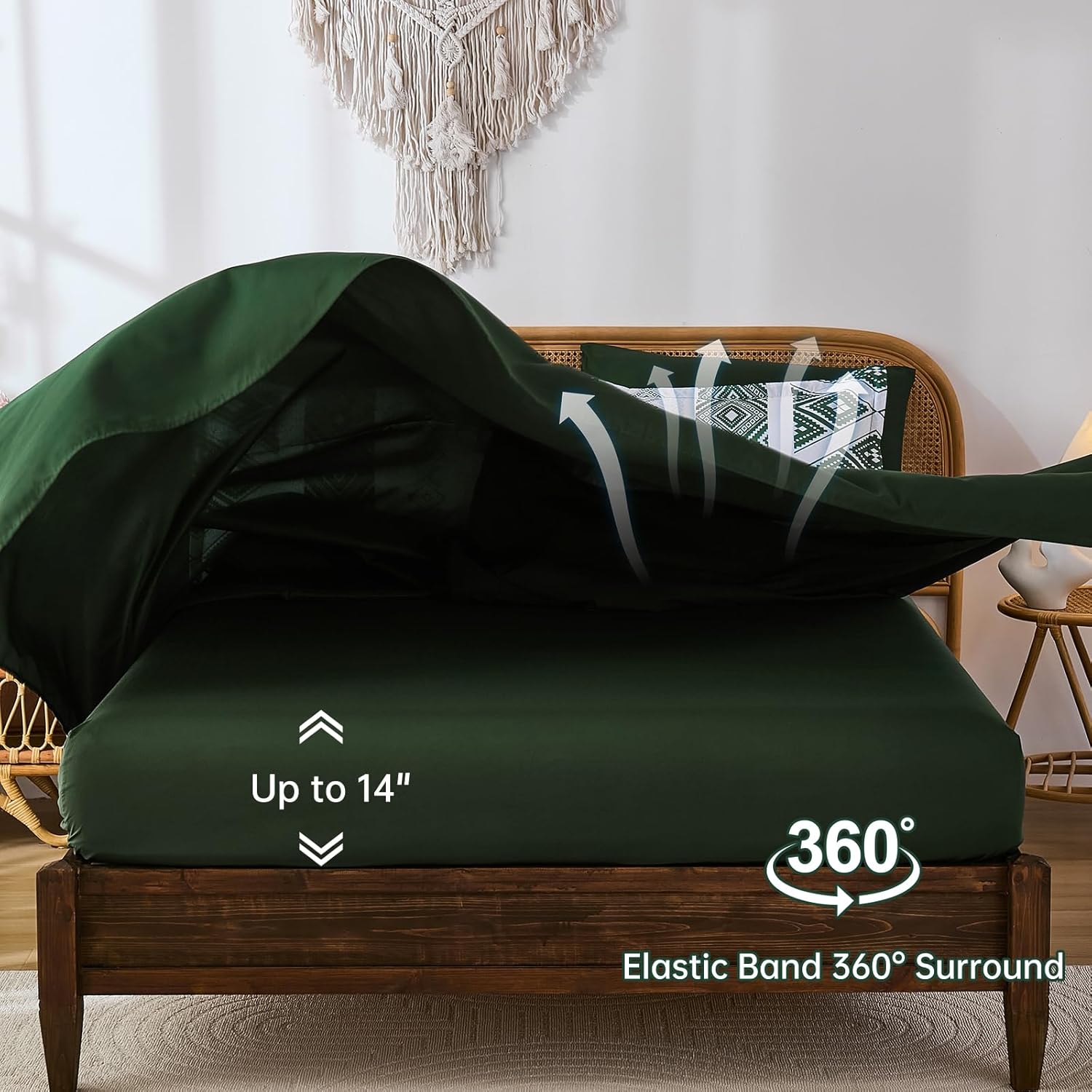 Luxudecor Green Comforter Set Queen Size 7 Pieces,Boho Aztec Comforter with Sheet Set,Geometric Striped Pattern Bed in a Bag,Soft Microfiber Bed Set 90"x90" - Image 5