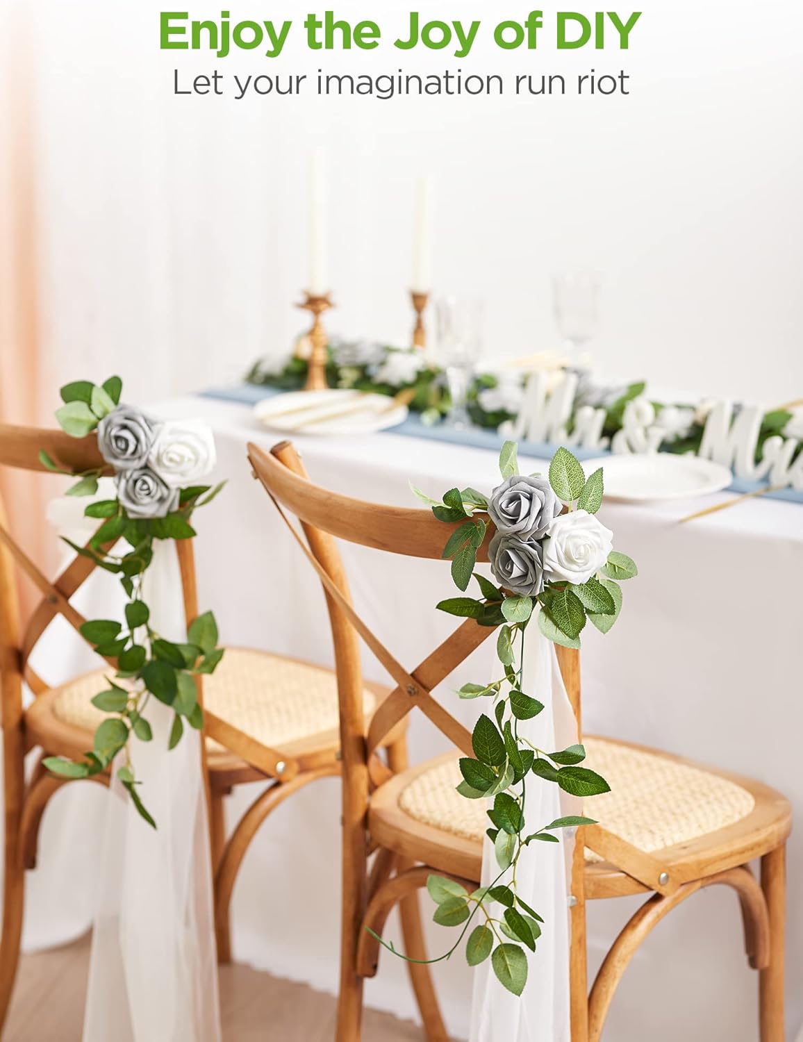 InnoGear Artificial Flowers, 50 Pcs Ivory White Foam Fake Roses Bulk with Stems for Decoration DIY Wedding Bouquets Centerpieces Bridal Shower Party Christmas Tree - Image 3