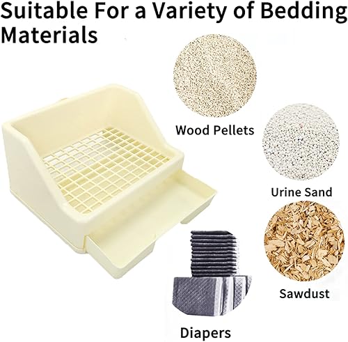 Miniatura 6 de Hamiledyi Caja de arena para conejos, 14 unidades, con cajón, almohadilla para orinal, jaula de inodoro para mascotas, limpiador de esquina, escoba,