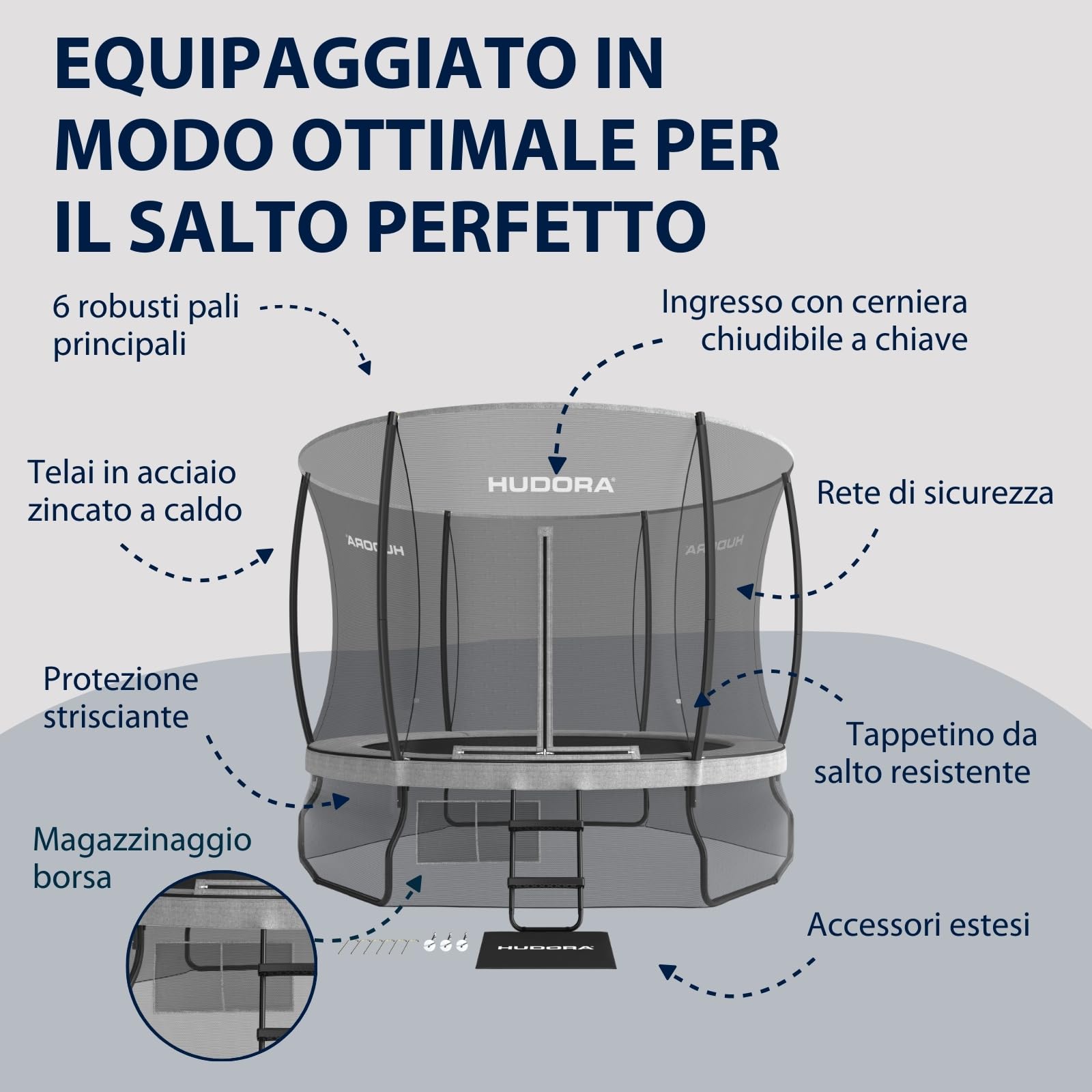 Trampolino Da Giardino HUDORA Fantastic Con Rete Di Sicurezza - Diametro 250/300 Cm - Foto 4