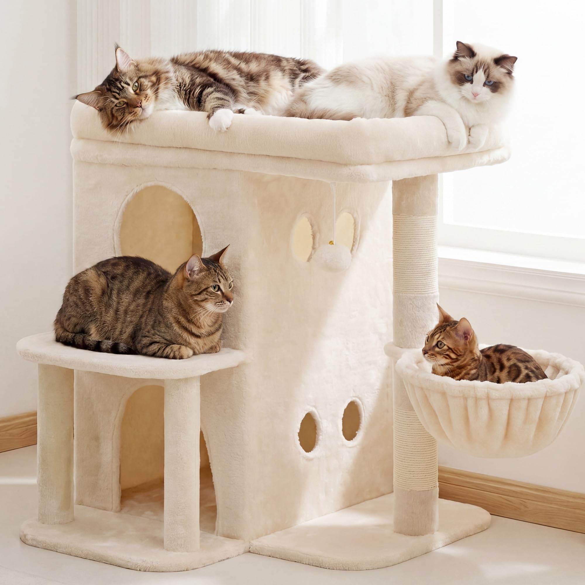 Heybly 26.3" Cat Tree for Large Cats with Big Perch & Dual Condos HCT204SM — image 1
