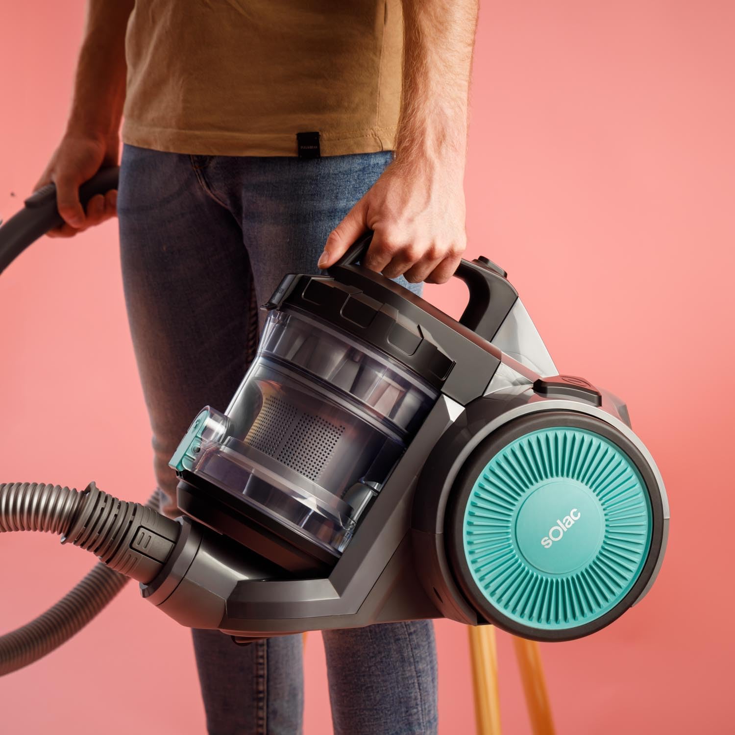 Solac AS4250 Valorous - Aspirador sin bolsa. 3L de capacidad de depósito, sistema de filtración Non'Stop Cyclone, potencia de succión óptima, filtro HEPA, antialérgico, ruedas de goma, asa, gris/verde