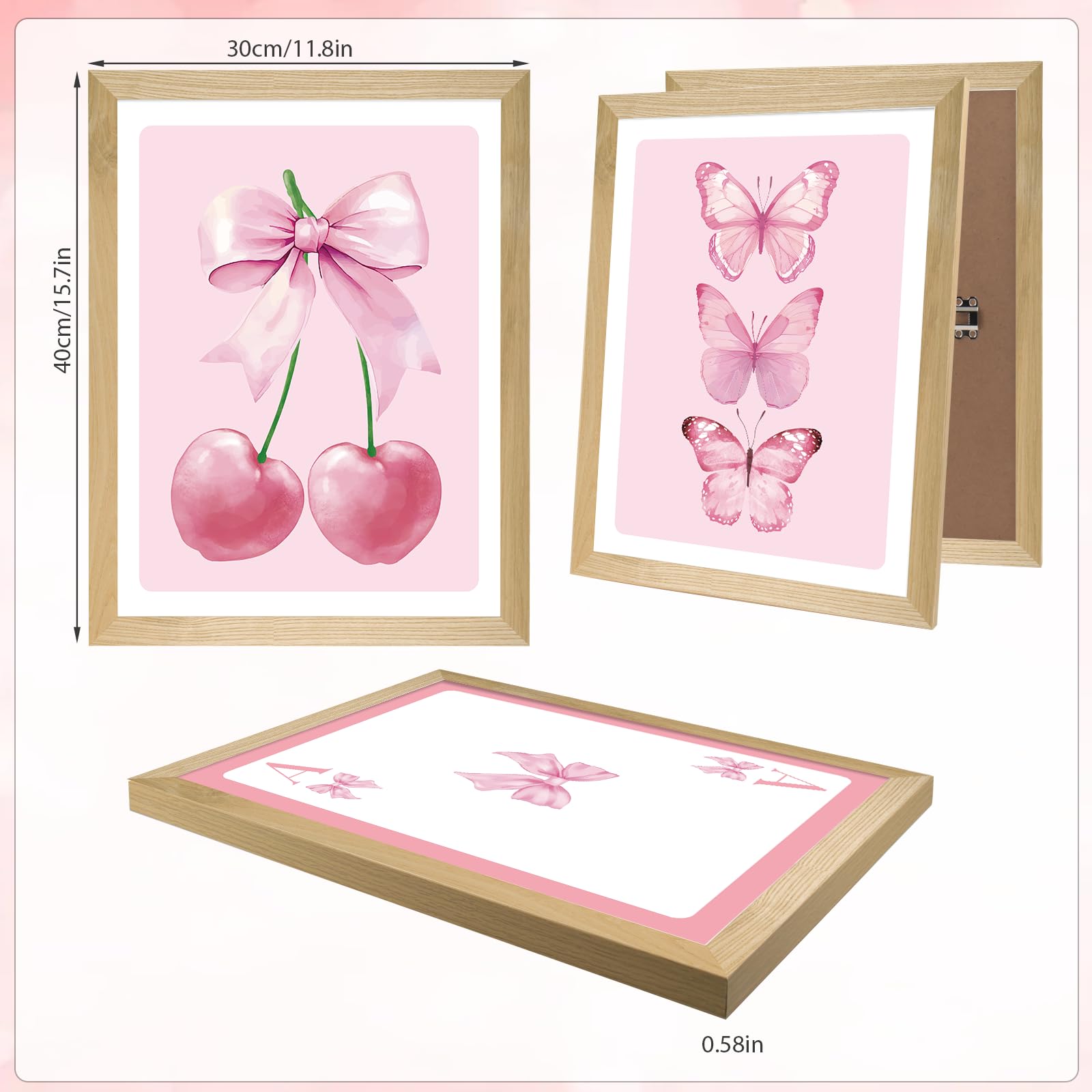 Amazon.com: Set of 4 Framed Pink Bow Wall Art Prints Decor