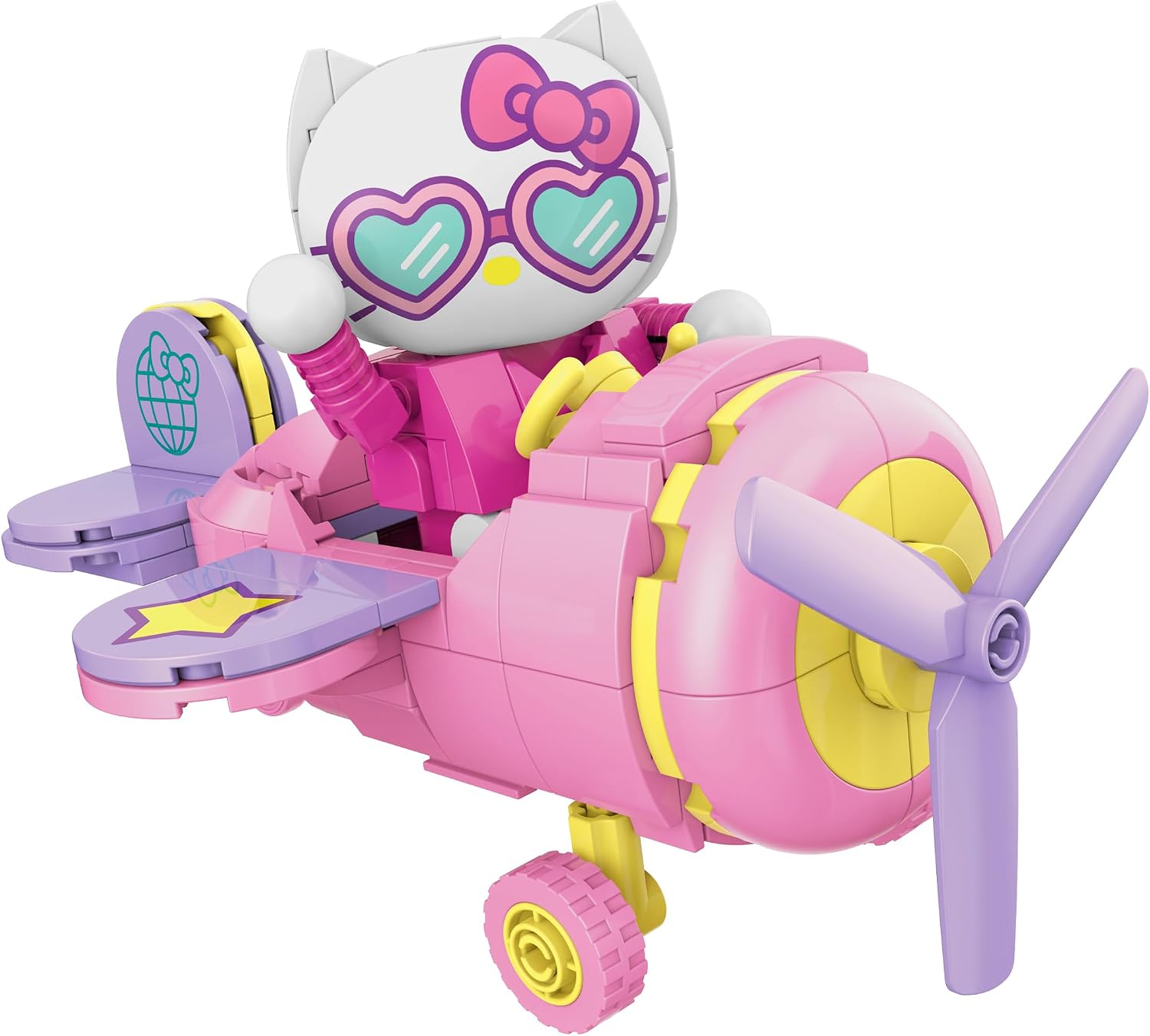 Brickcraft Hello Kitty Airplane Adventure Kit 273-Piece Sanrio Set Pink Aircraft Toy Featuring Spinning Propeller Rolling Wheels Collectible Buildable Model Gift Birthday Display Creative