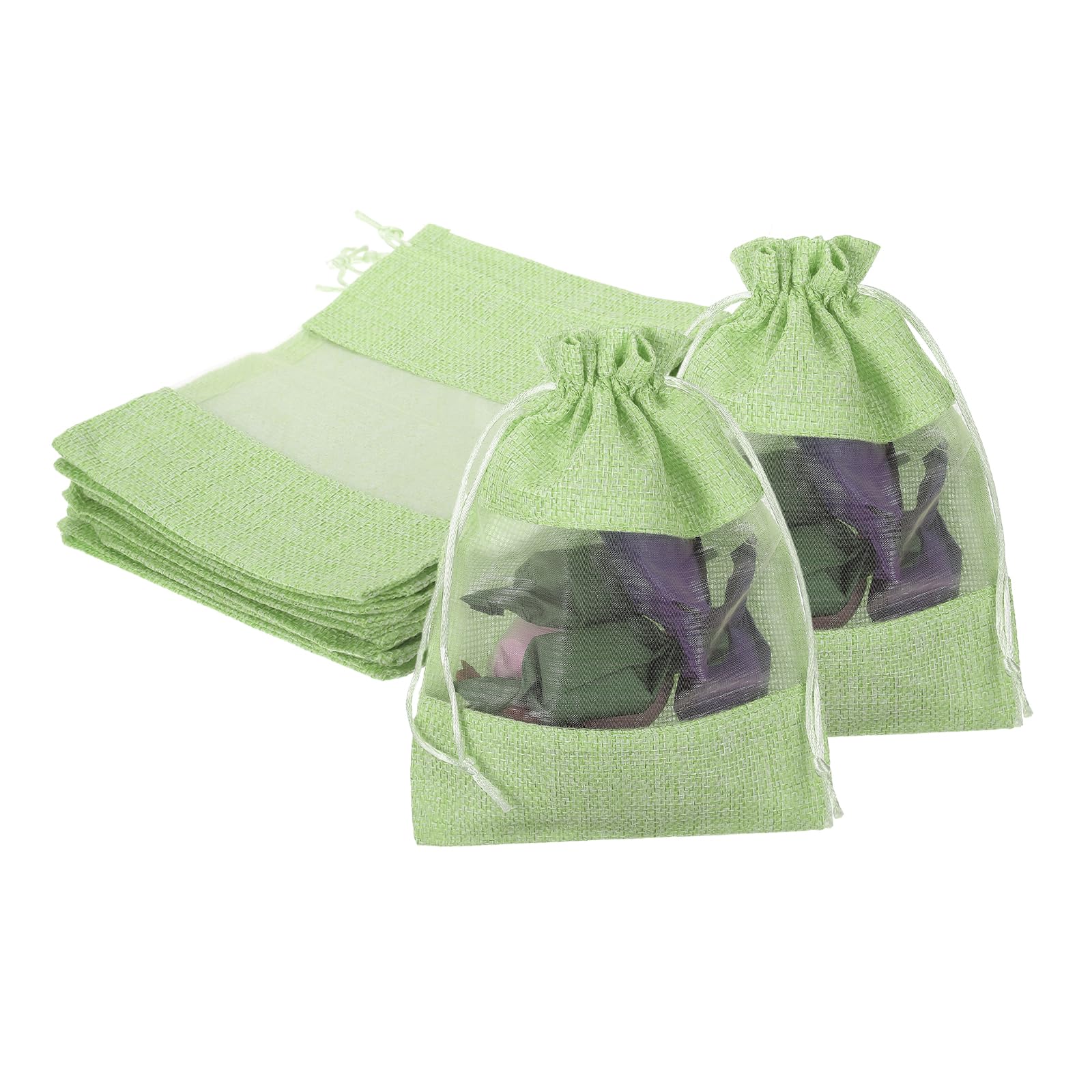 PATIKIL Burlap Bags with Drawstring, (13cm x 18cm, Light Green) (12 Pcs), Burlap Organza Gift Bags Linen Sheer Mesh Treat Pouch, Suit For- Wedding/Party/Birthday/Favor/Jewelry/Craft/DIY