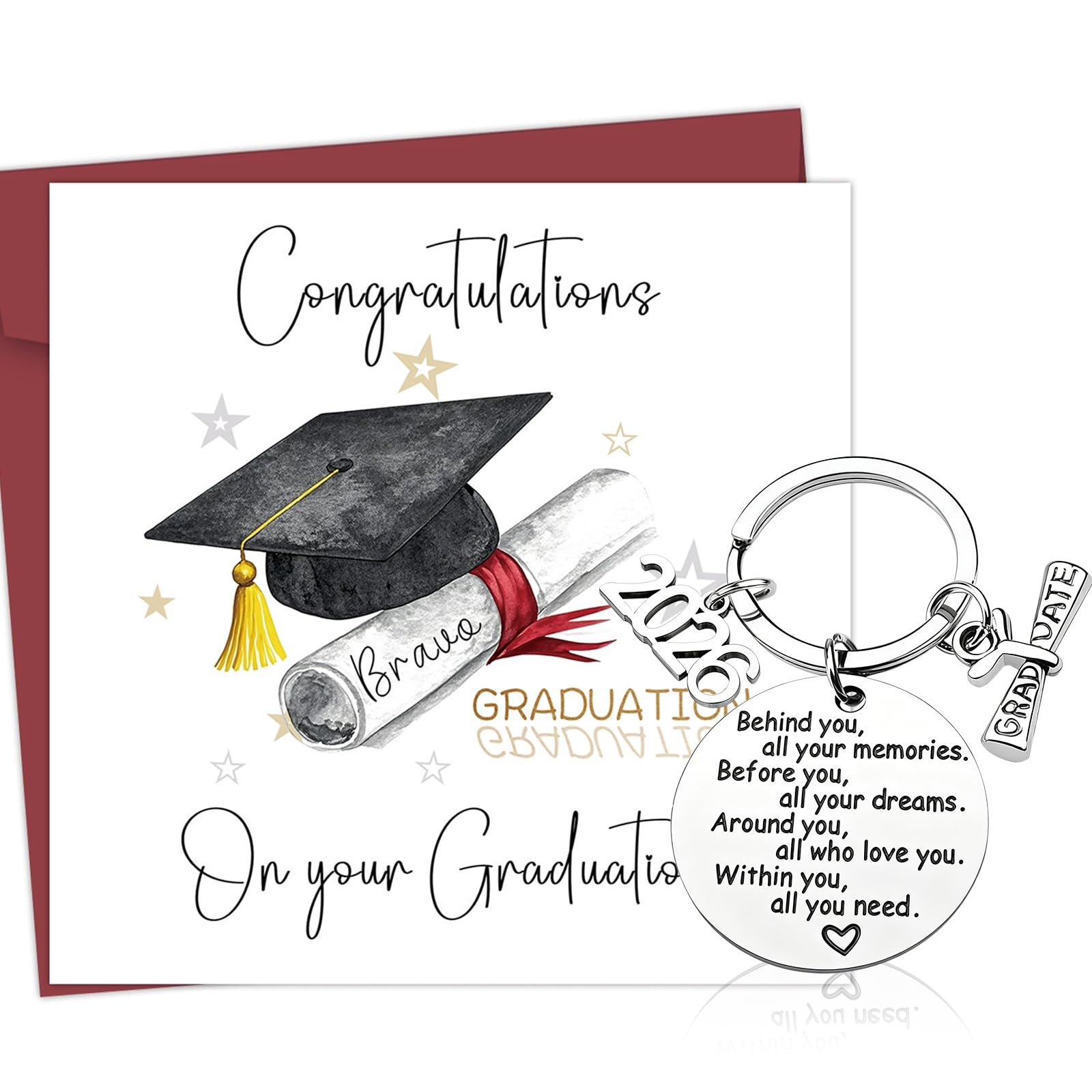 AMOturuxient 2026 Graduation Card Keyring Gifts Set, Graduation Presents for Her Him High School College University Graduate Party Favour Keepsake (White-1)